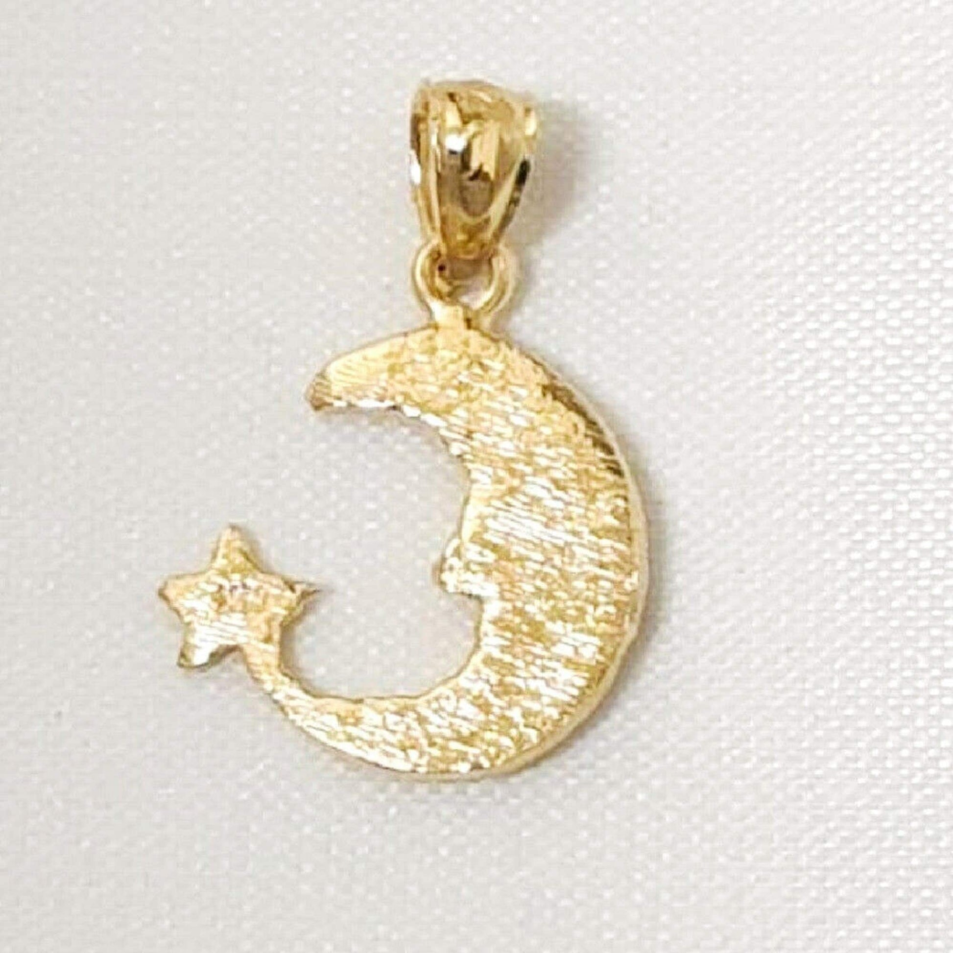 14K Yellow Gold Moon with Star Pendant