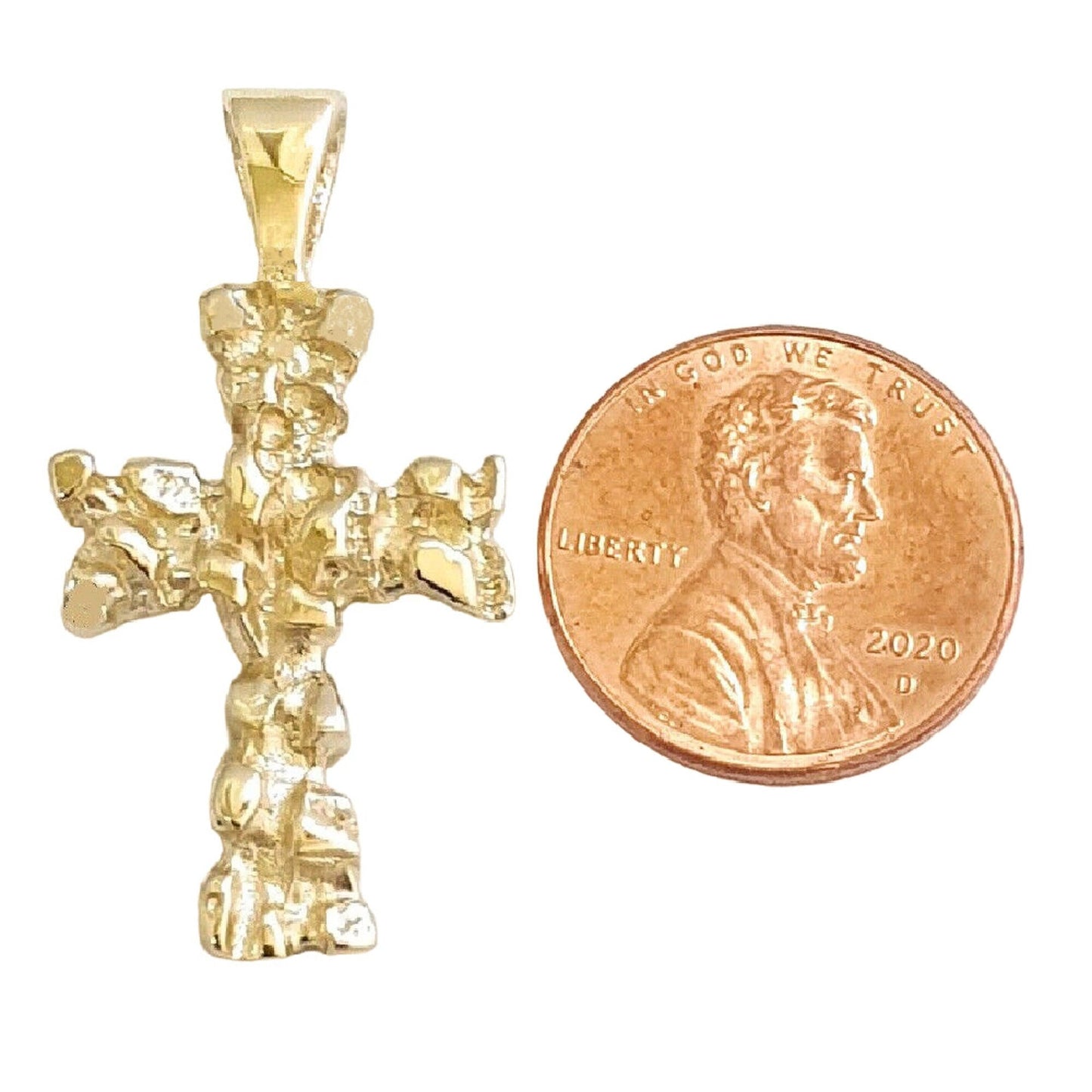 14K Yellow Gold Nugget Cross Pendant