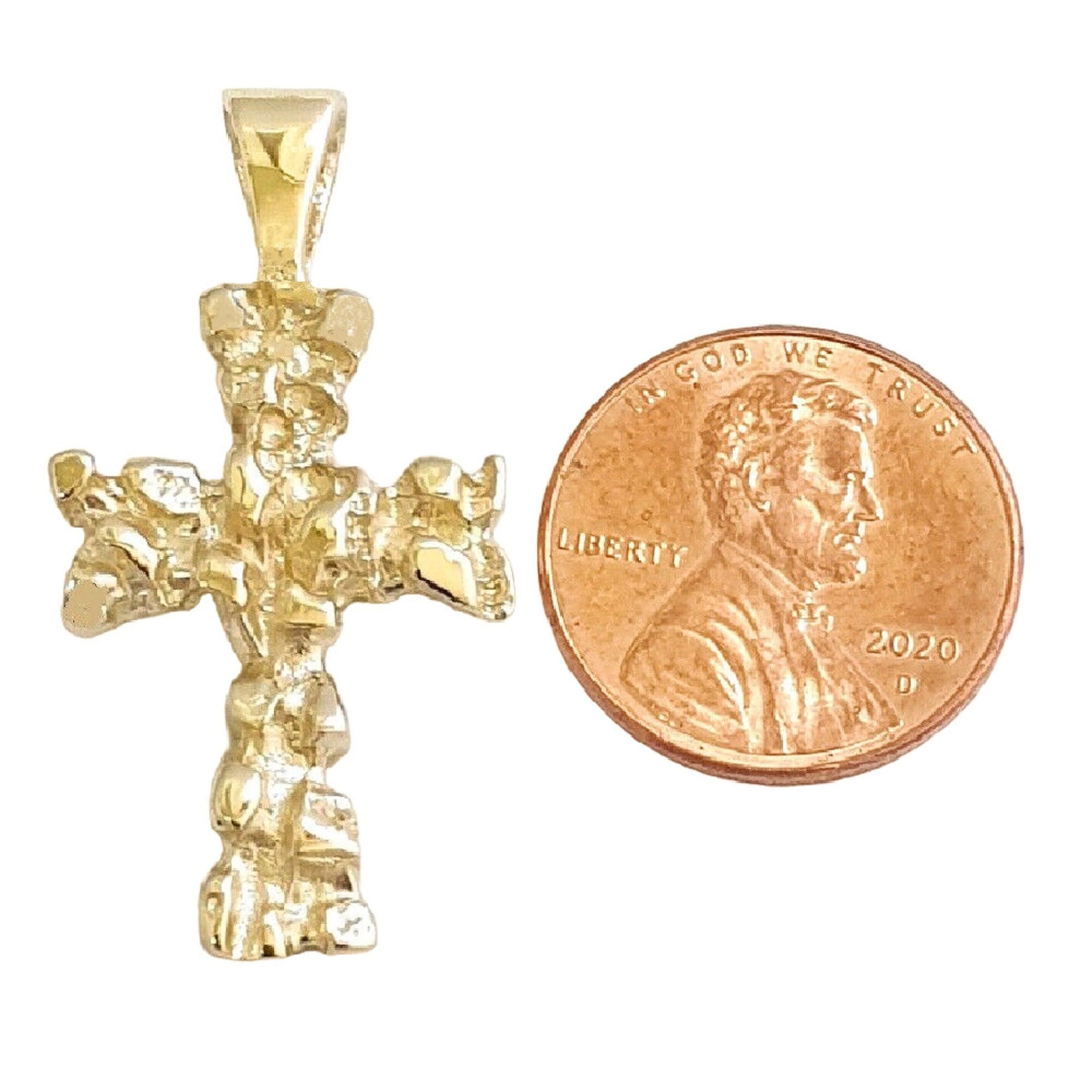 14K Yellow Gold Nugget Cross Pendant