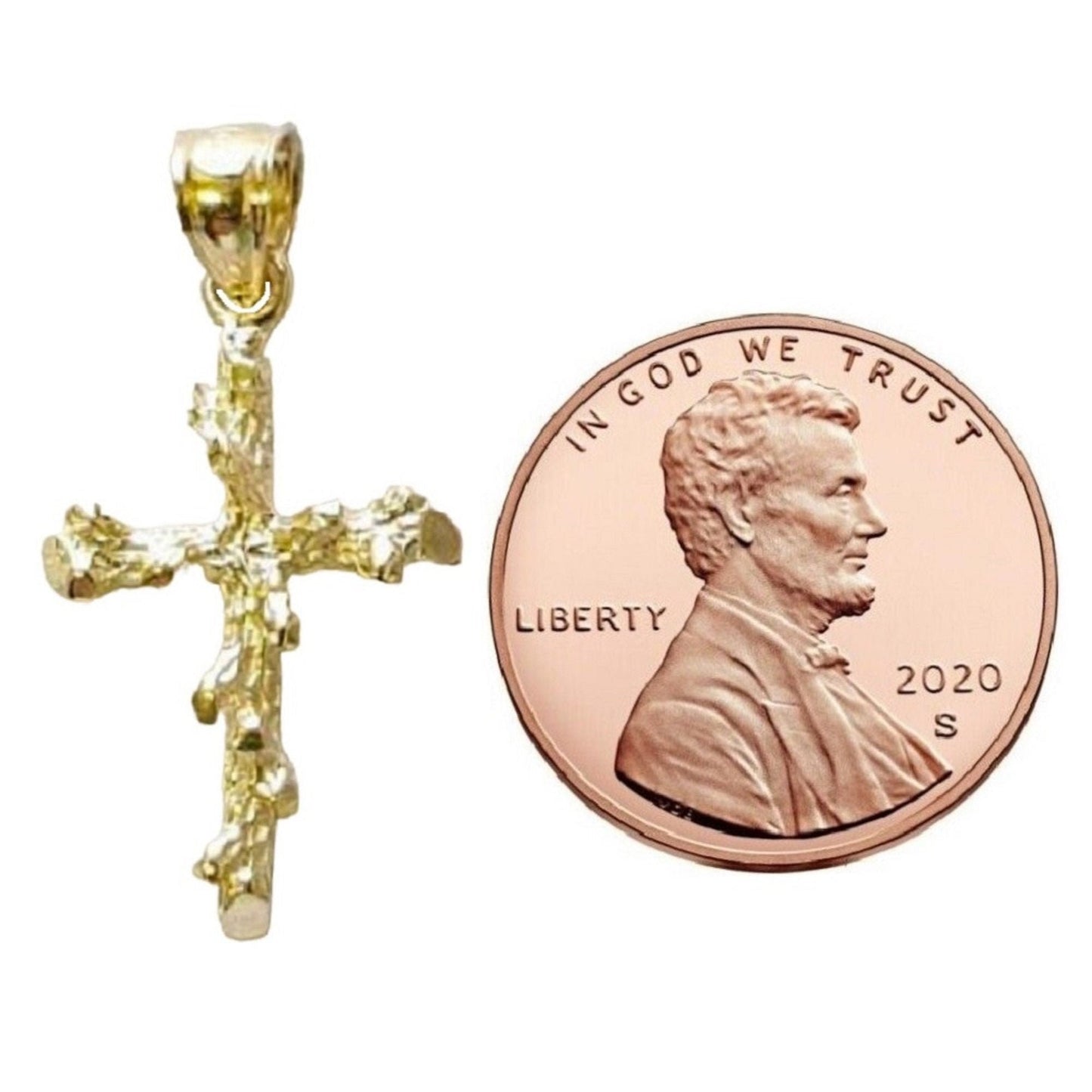14K Yellow Gold Nugget Solid Cross Pendant