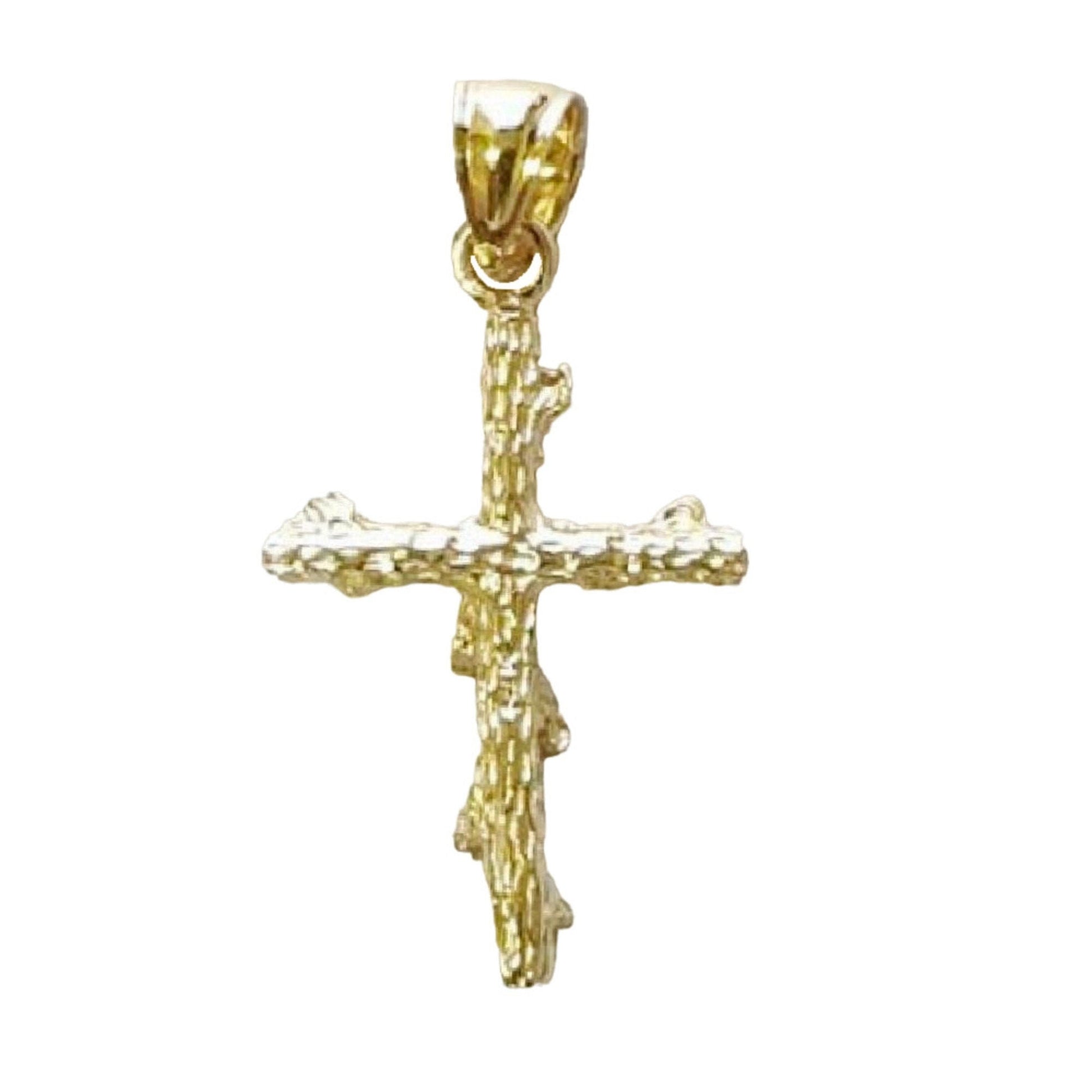 14K Yellow Gold Nugget Solid Cross Pendant