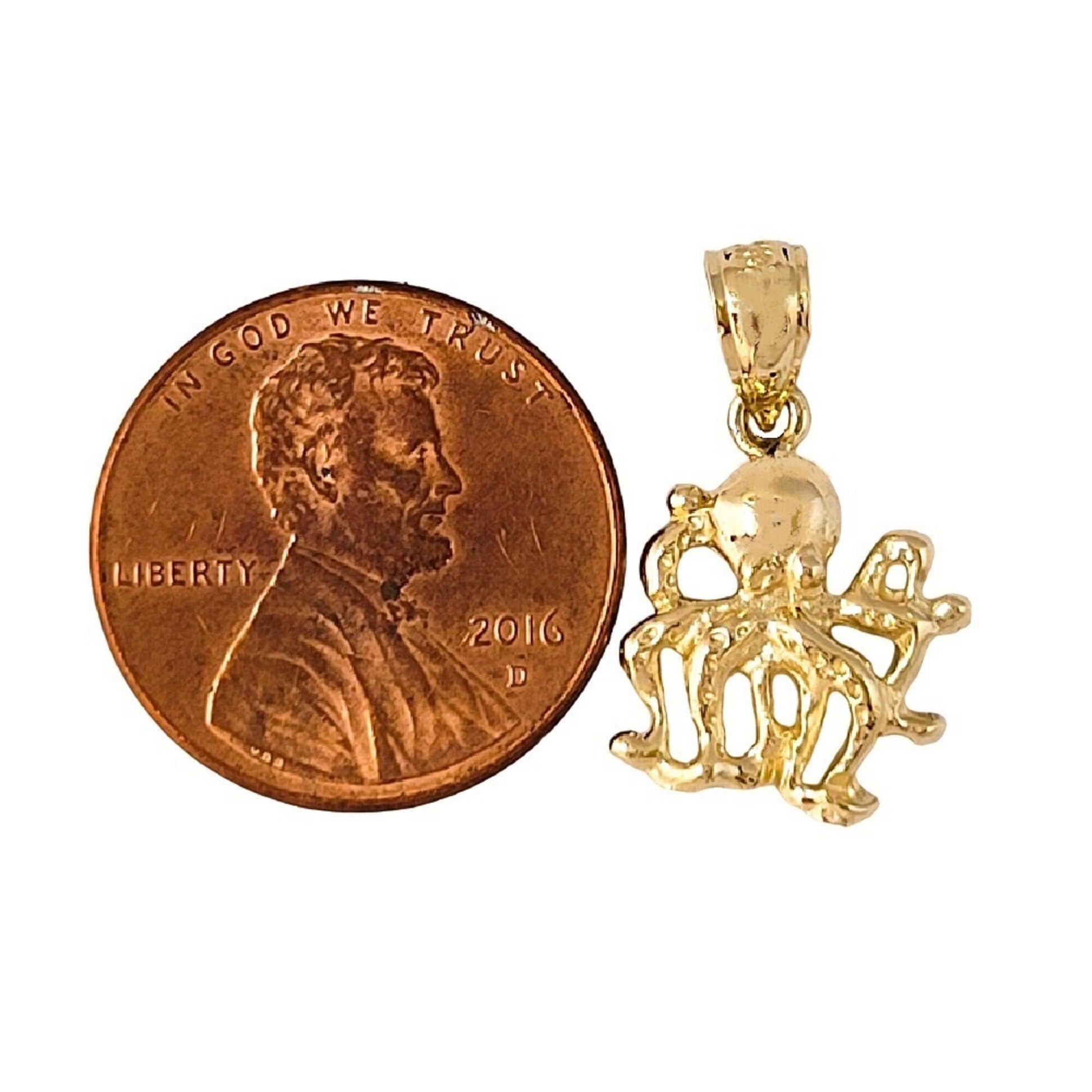 14K Yellow Gold Octopus Pendant