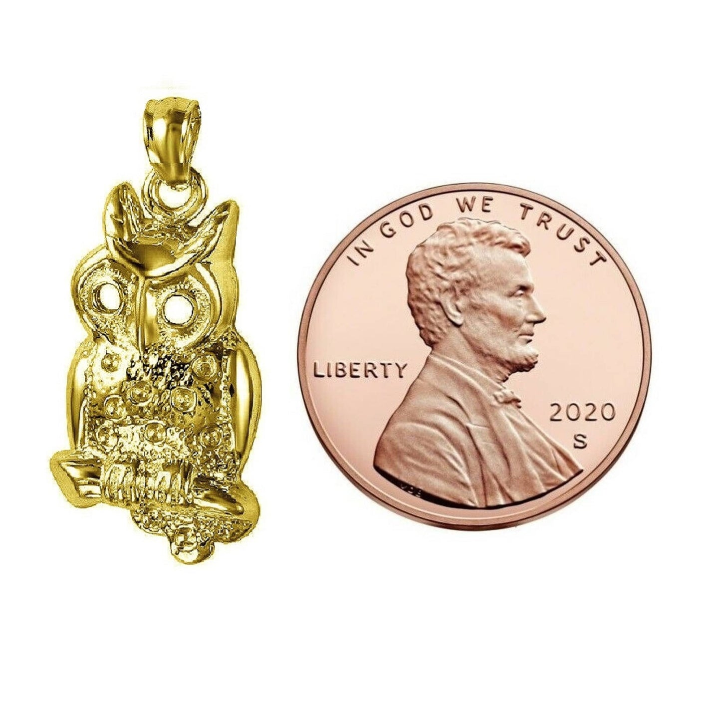 14K Yellow Gold Owl Pendant