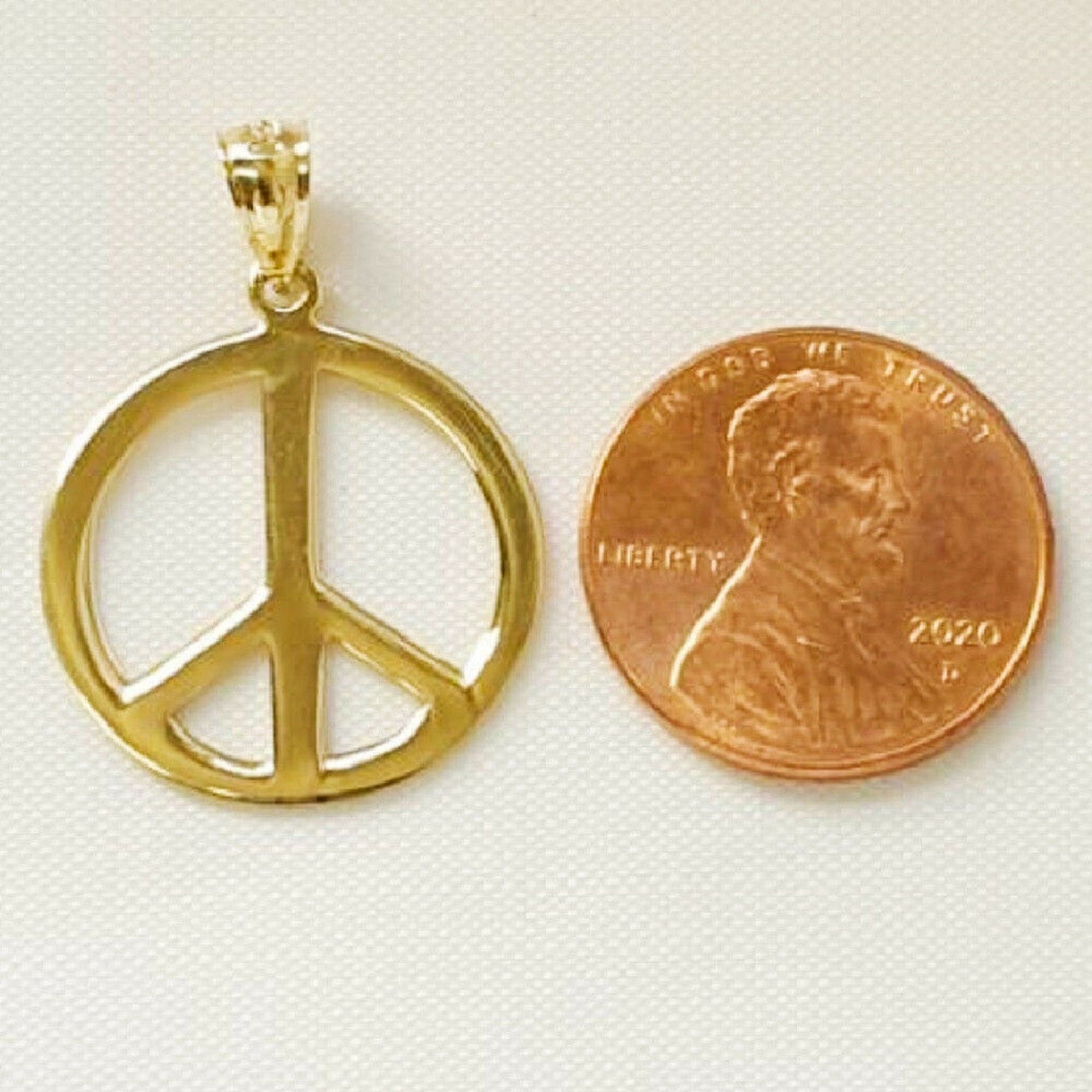14K Yellow Gold PEACE Sign Symbol Pendant
