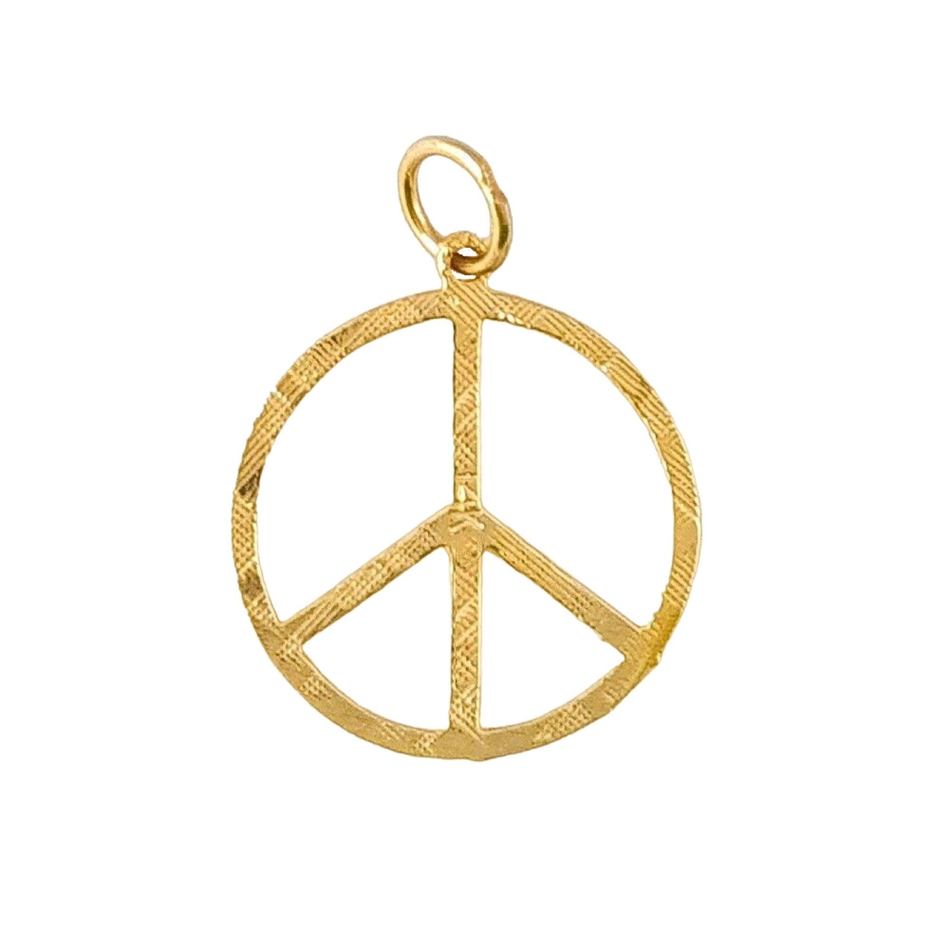 14K Yellow Gold PEACE Sign Symbol Pendant Charm