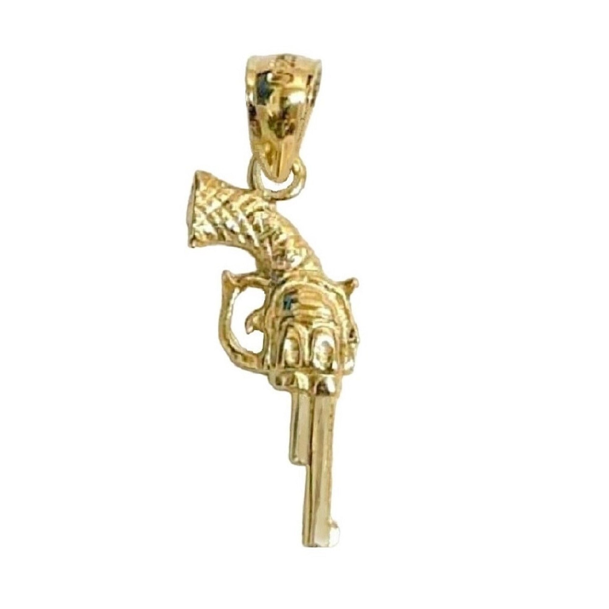 14K Yellow Gold REVOLVER GUN 3D (3 Dimensional) Solid Pendant