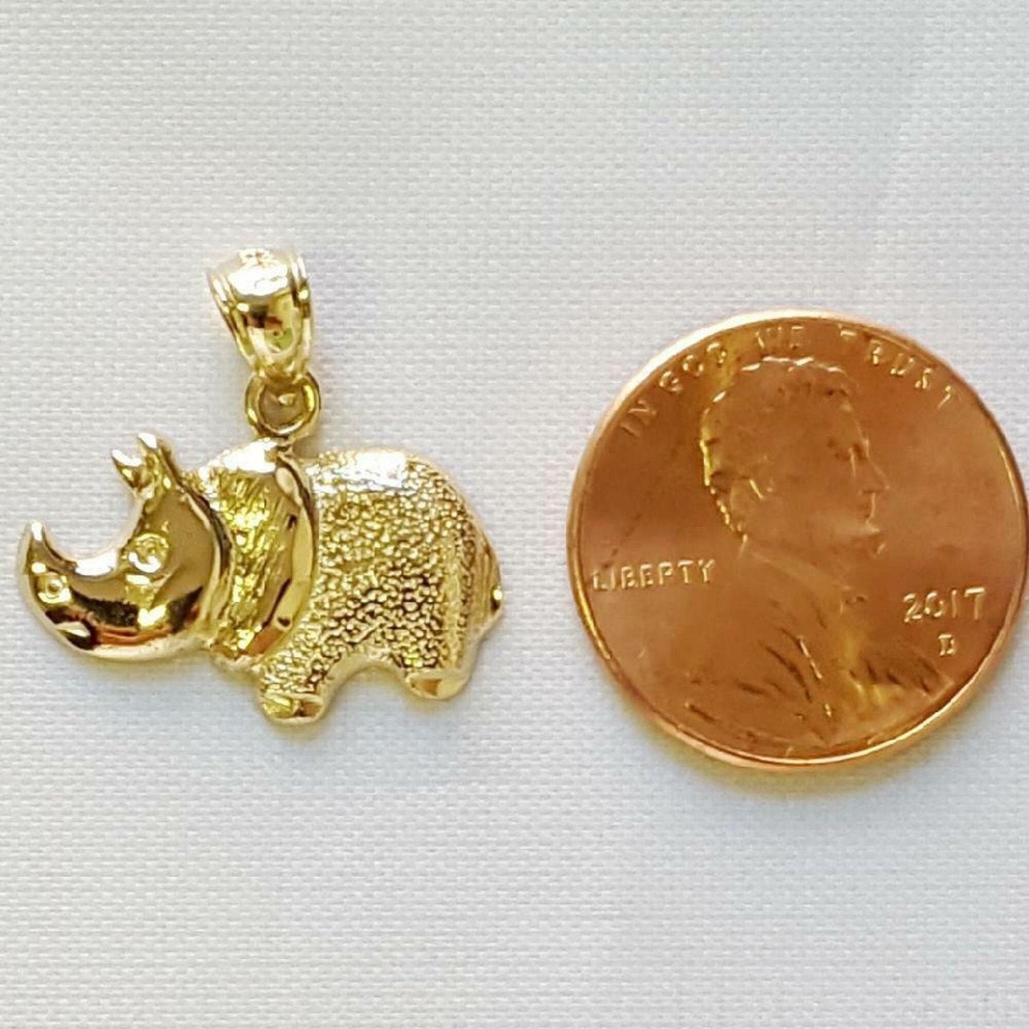 14K Yellow Gold Rhinoceros, Rhino Pendant