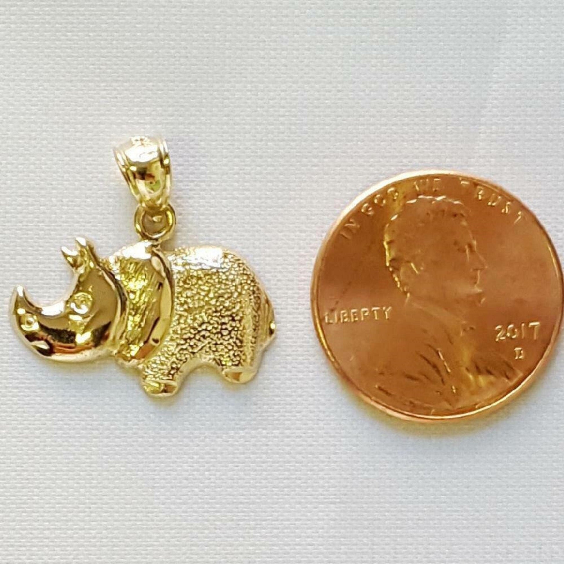 14K Yellow Gold Rhinoceros, Rhino Pendant