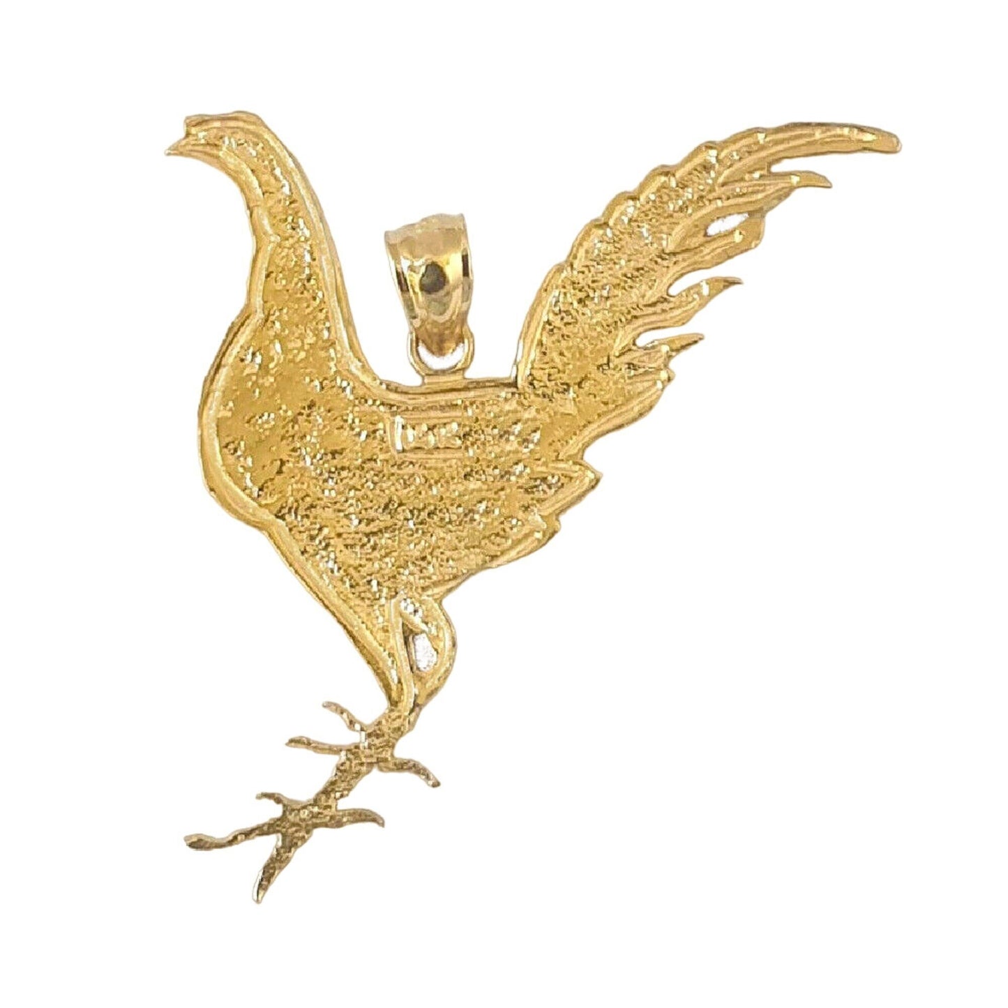 14K Yellow Gold Rooster Chicken Fowl Large Pendant