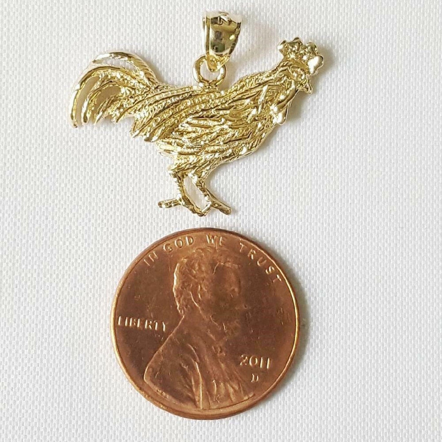 14K Yellow Gold Rooster Chicken Pendant