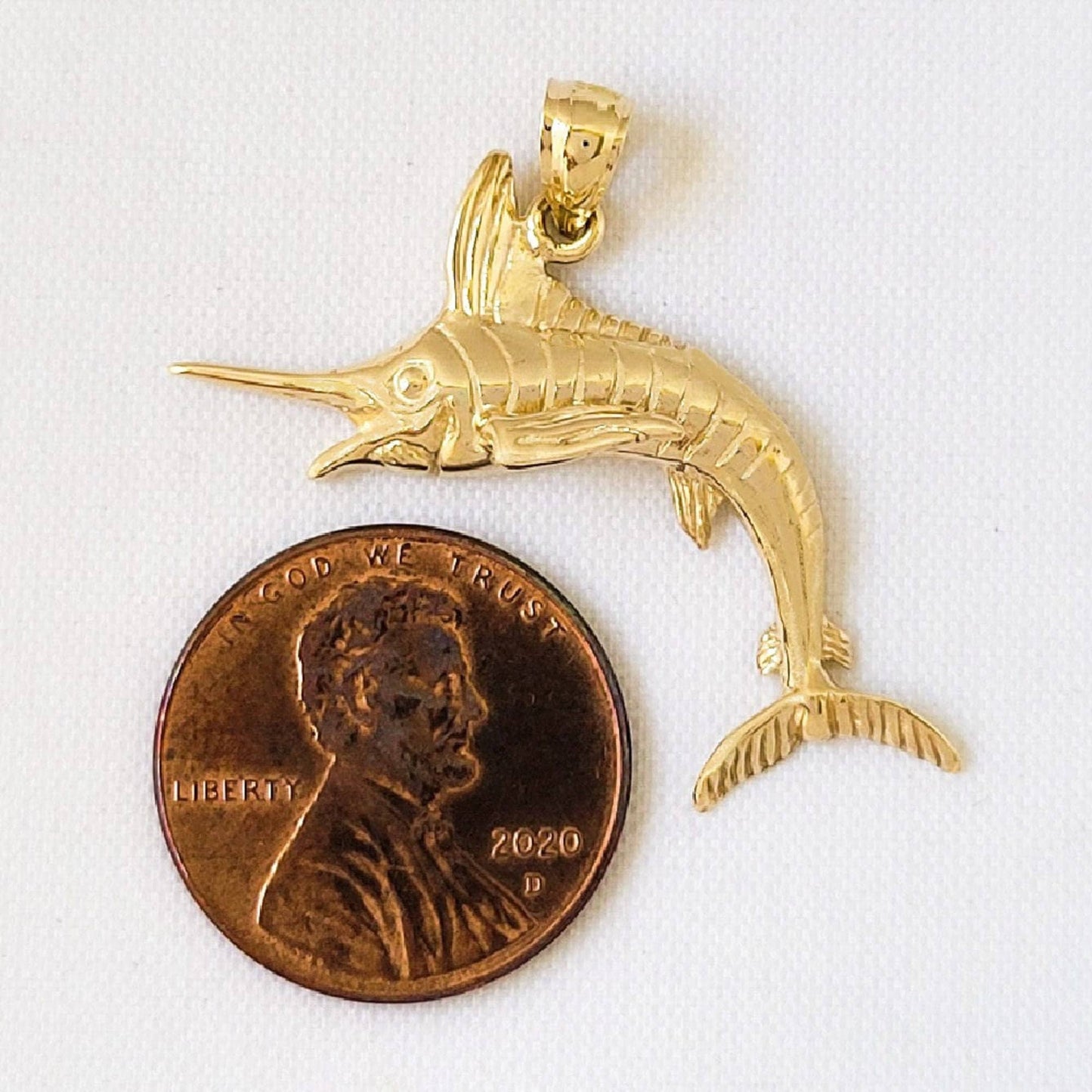 14k Yellow Gold Sailfish Marlin Fish Pendant