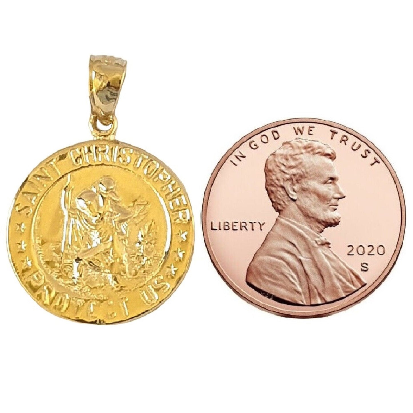 14K Yellow Gold Saint Christopher Protect Us Pendant