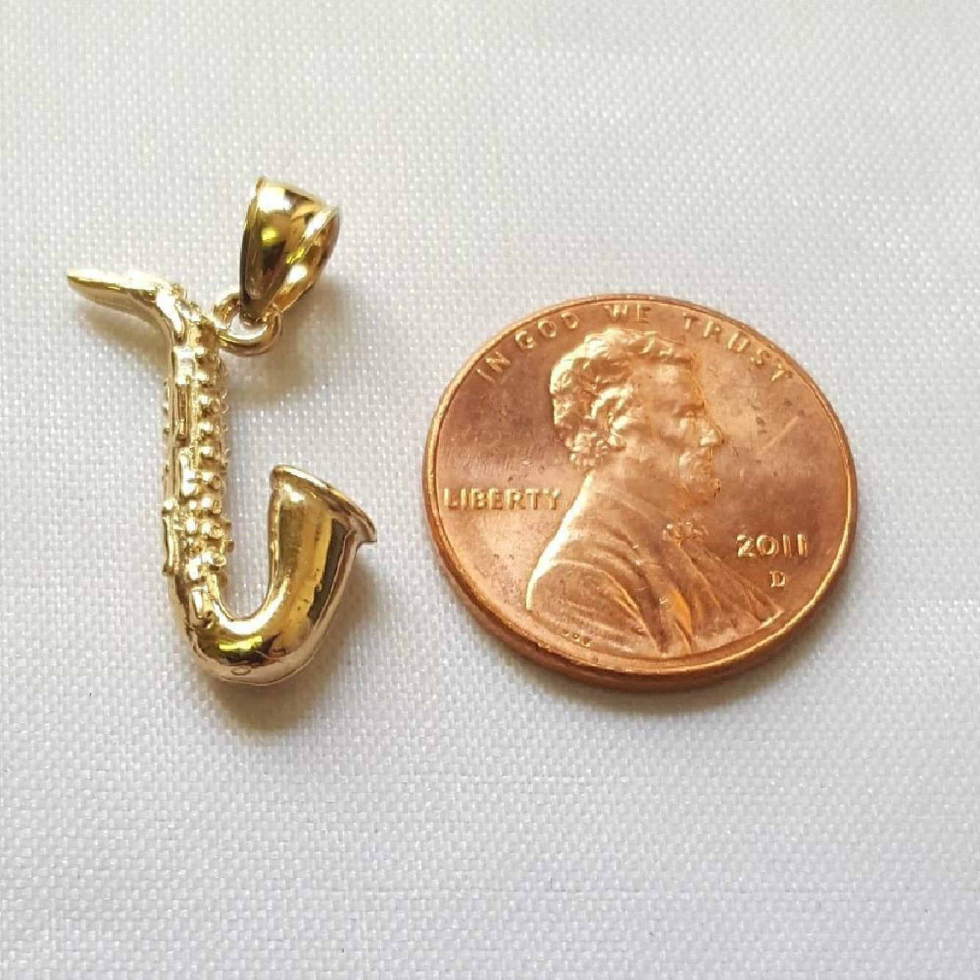 14K Yellow Gold SAXOPHONE 3D Solid Pendant