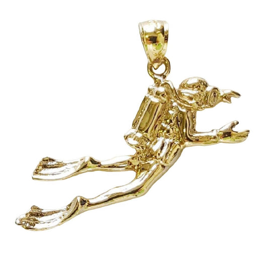 14K Yellow Gold Scuba Diver Pendant