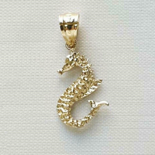 14K Yellow Gold Seahorse 3D (3 Dimensional) Solid Pendant