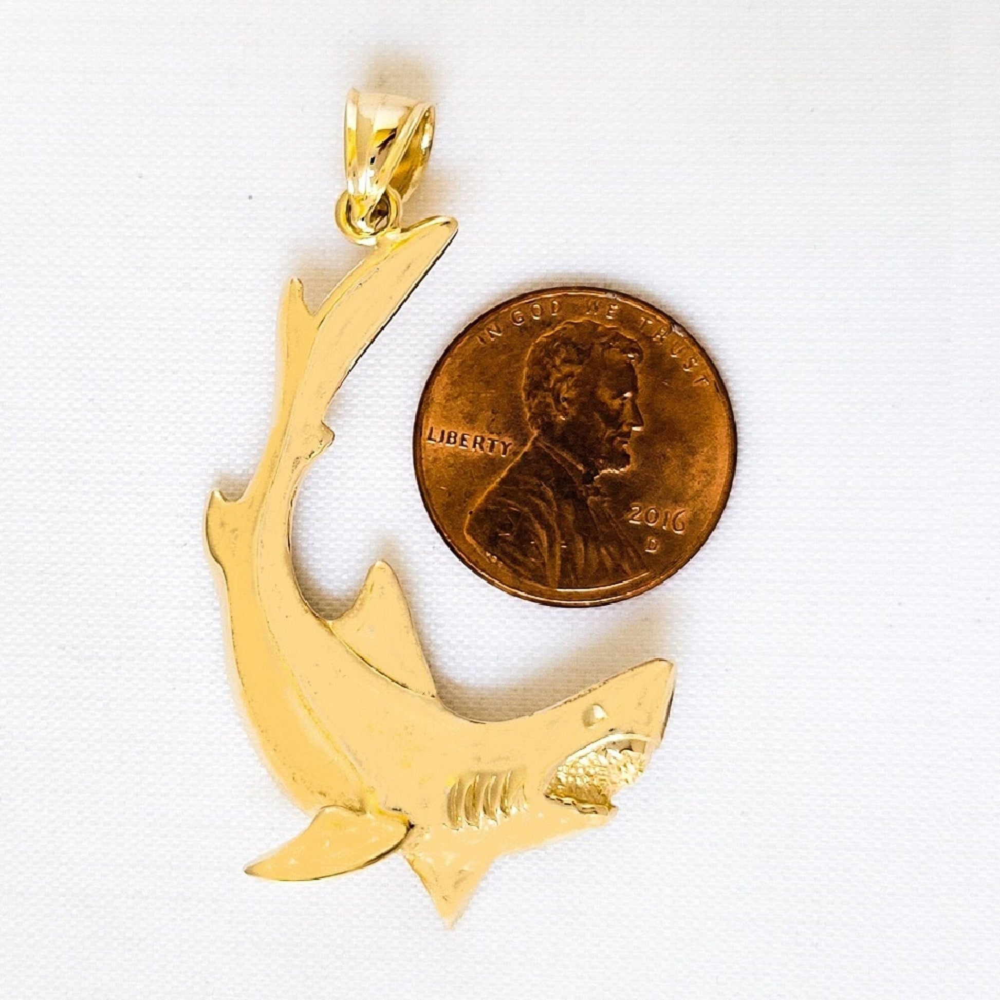 14K Yellow Gold Shark Pendant