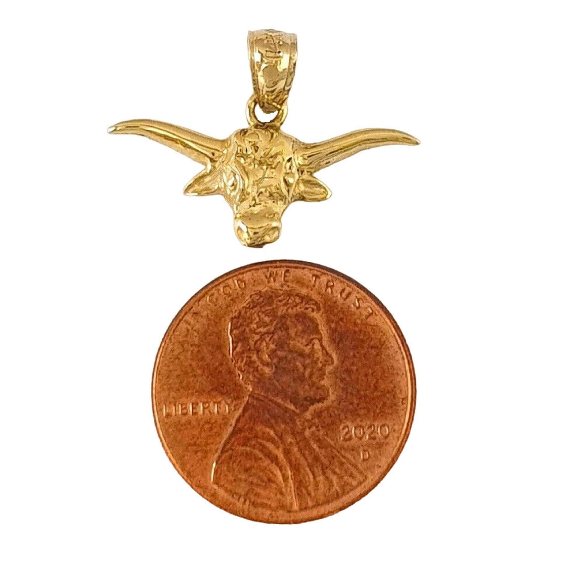 14K Yellow Gold Steer Bull Head Pendant