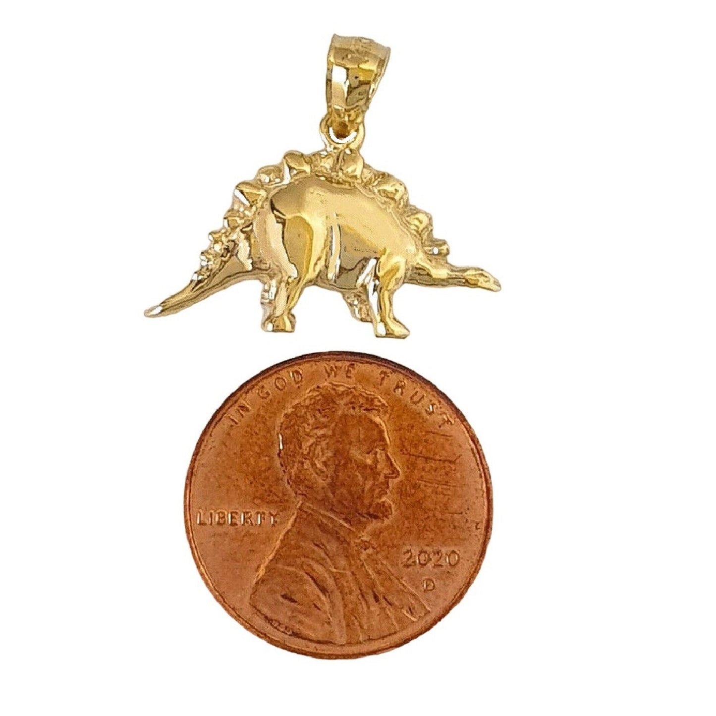 14K Yellow Gold Stegosaurus Dinosaur Pendant