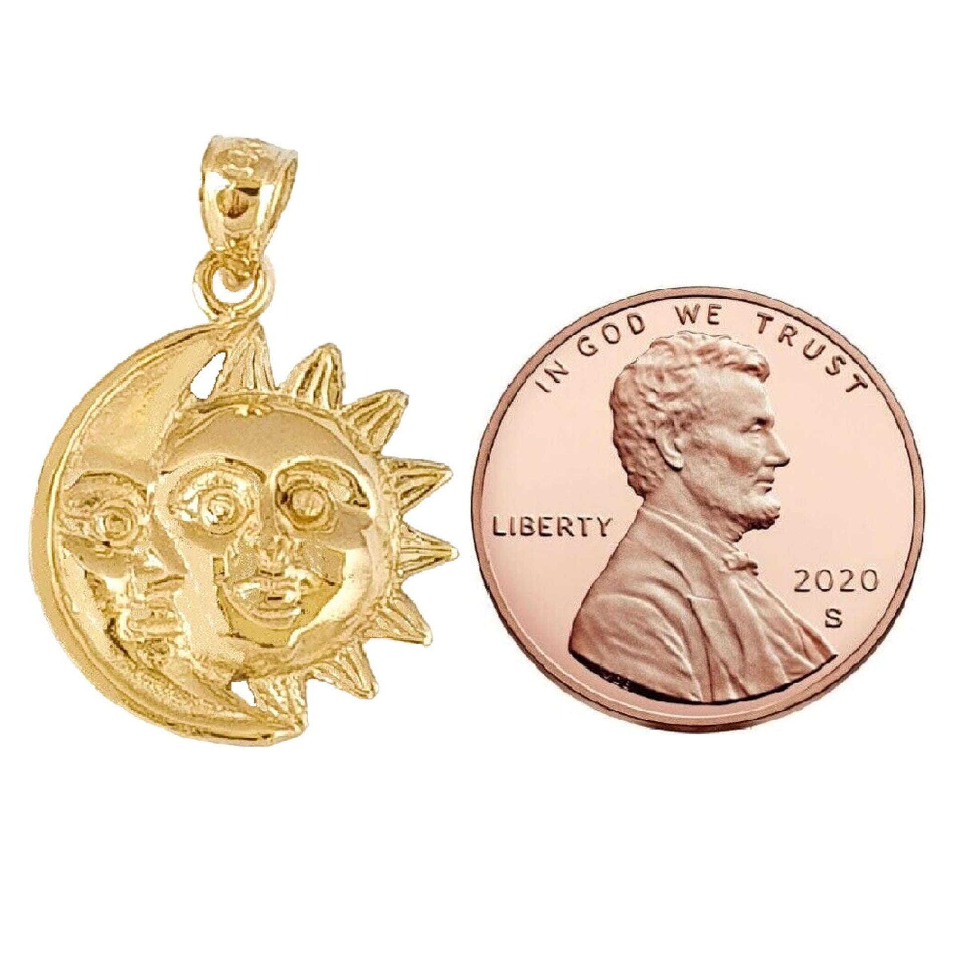 14k Yellow Gold Sun and Moon Pendant