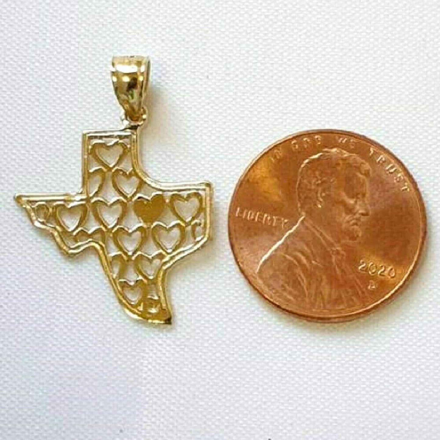 14K Yellow Gold Texas State Map Heart Pendant