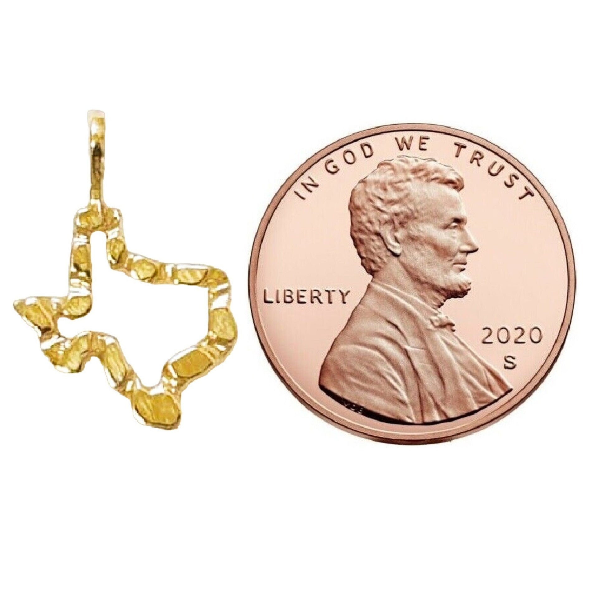 14K Yellow Gold Texas State Map Nugget Small Pendant