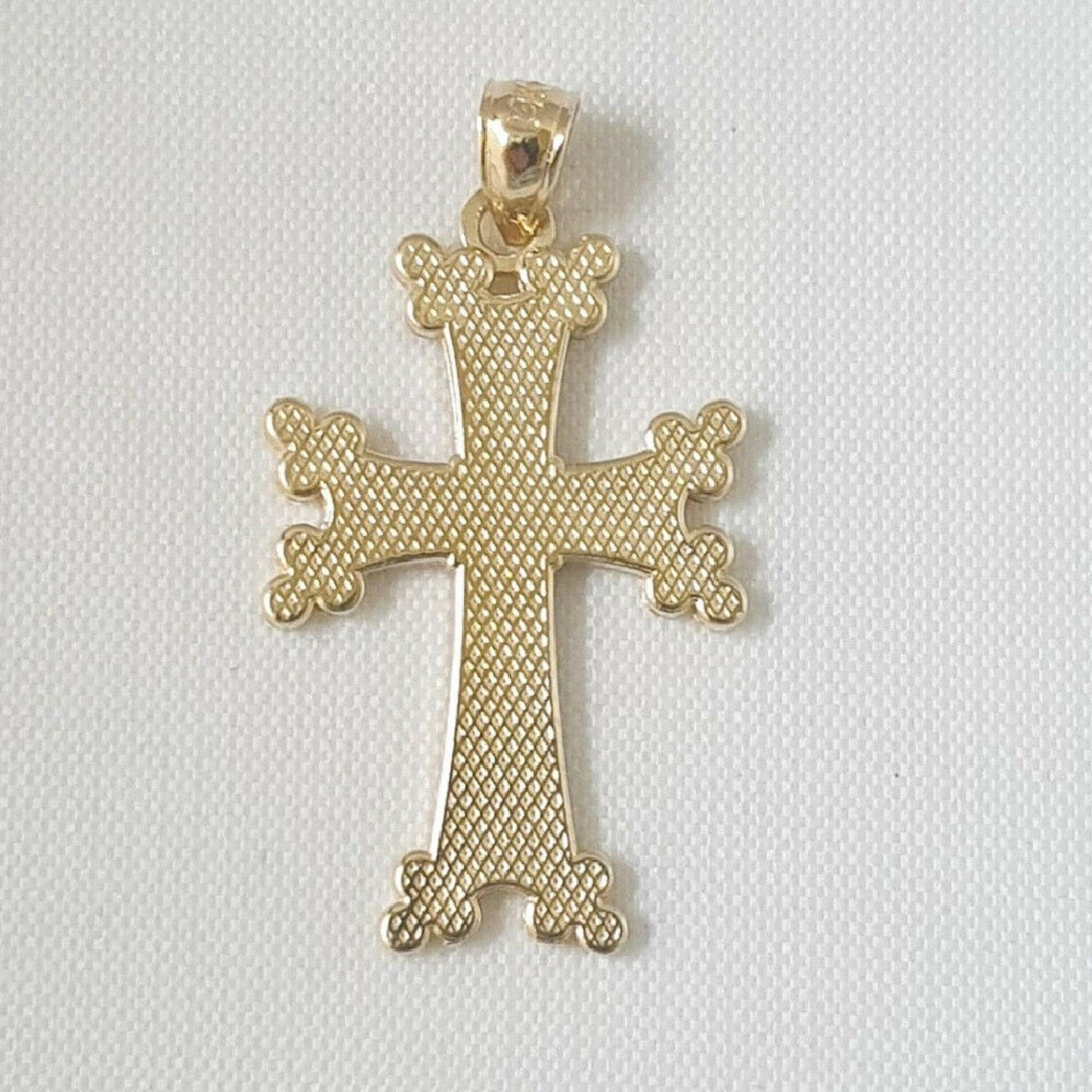 14K Yellow Gold Textured Armenian Apostolic Cross Pendant