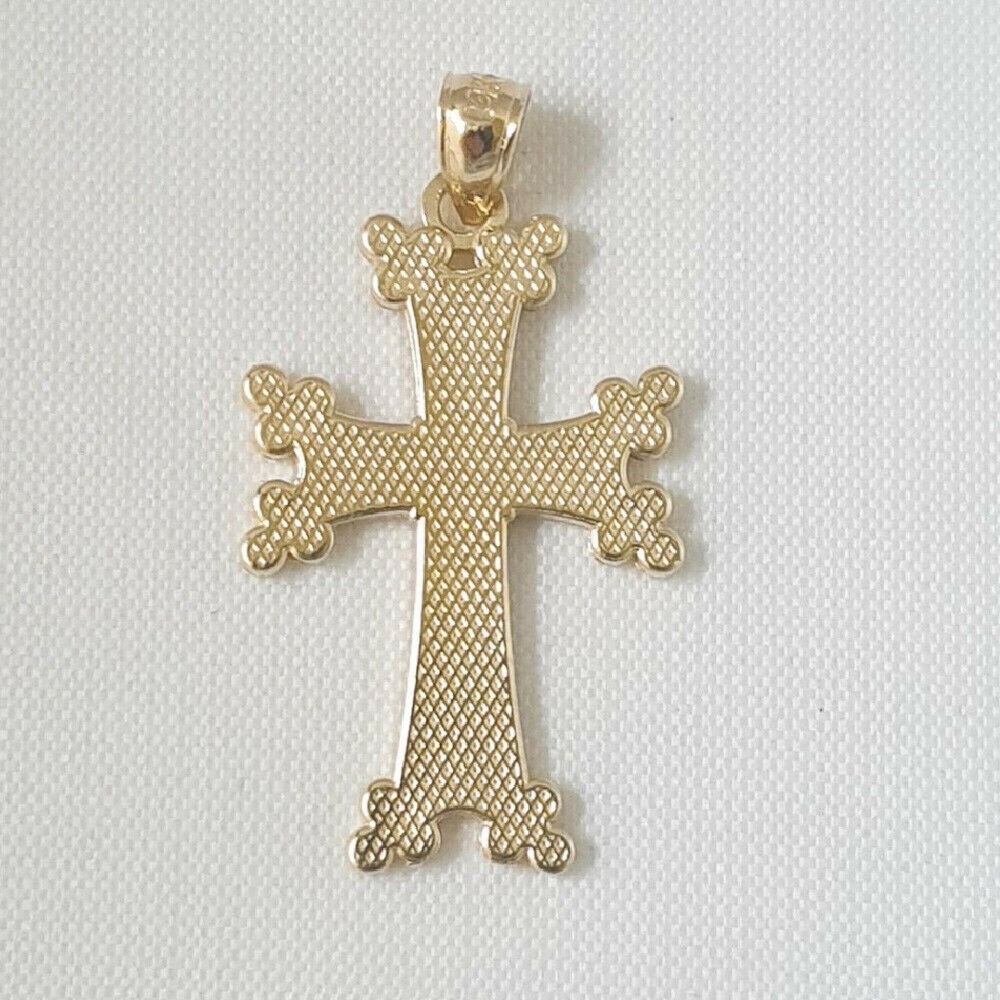 14K Yellow Gold Textured Armenian Apostolic Cross Pendant