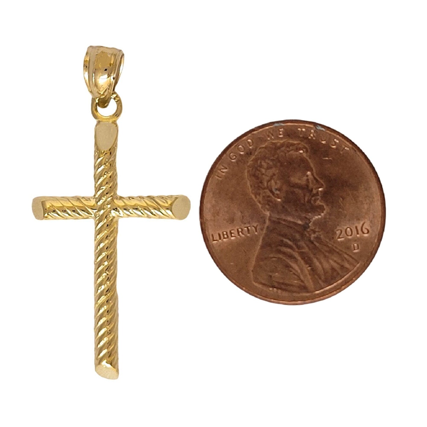 14k Yellow Gold Textured Cross 3D Solid Pendant