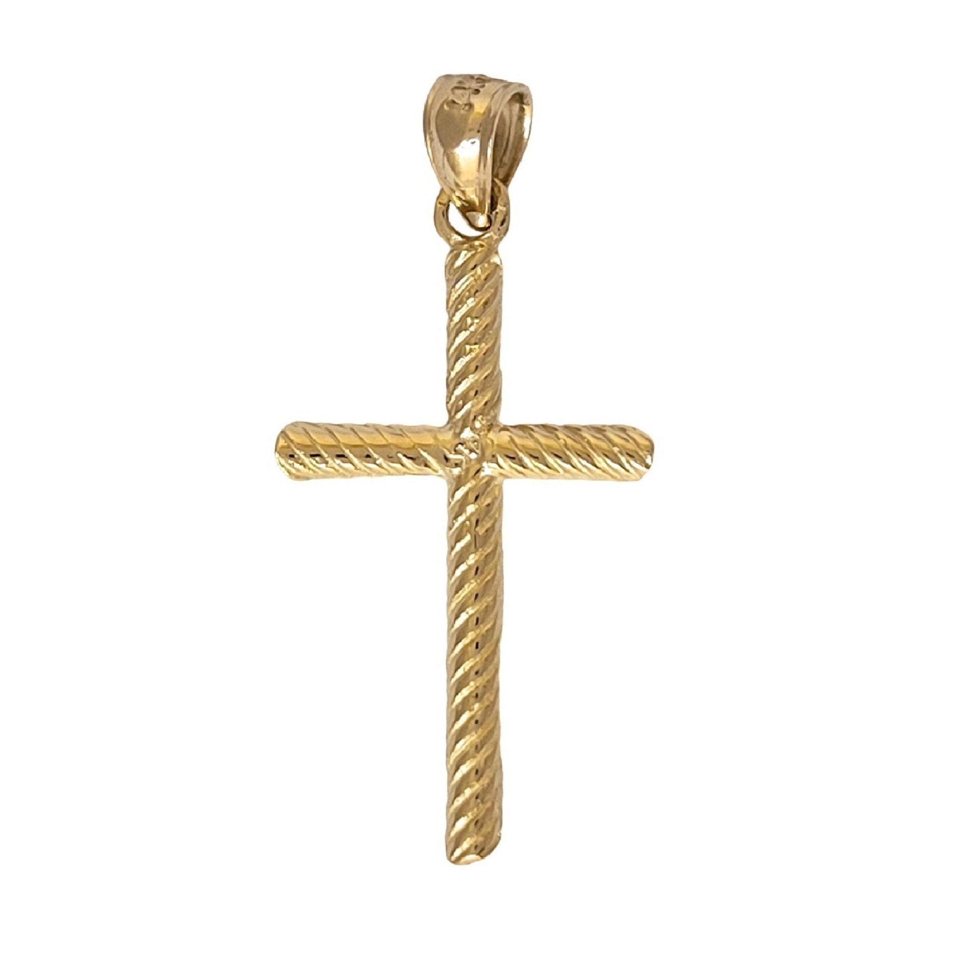 14k Yellow Gold Textured Cross 3D Solid Pendant