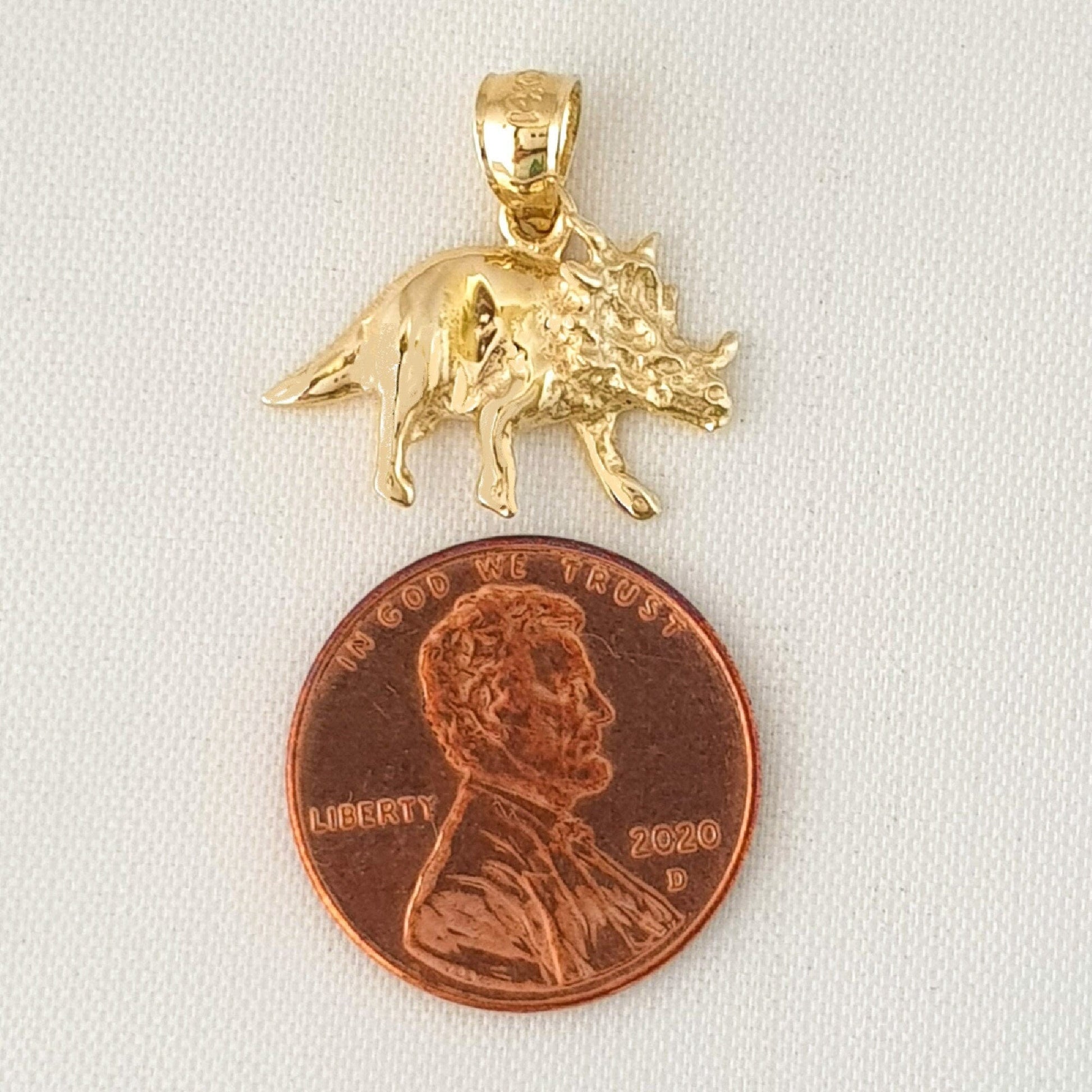 14K Yellow Gold Triceratops Dinosaur Pendant