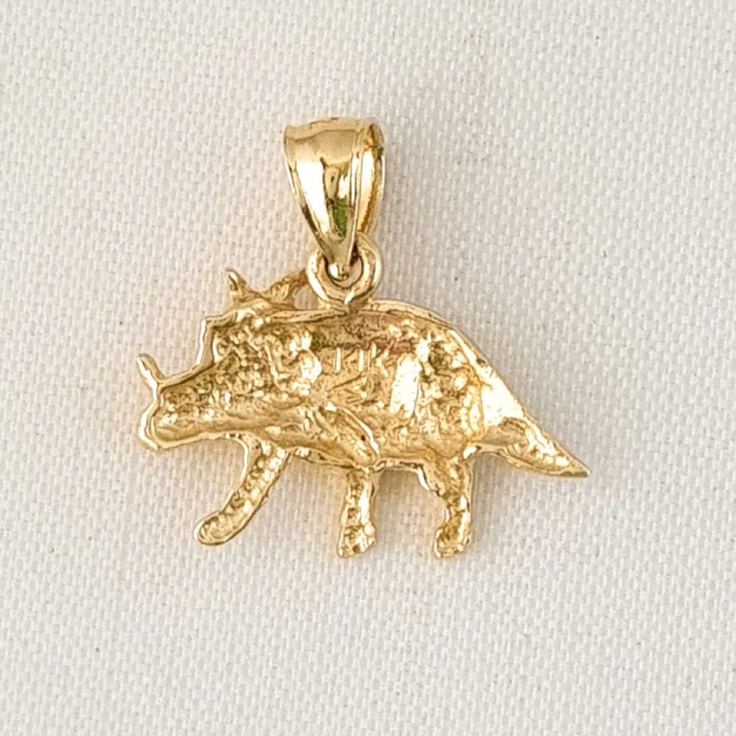 14K Yellow Gold Triceratops Dinosaur Pendant