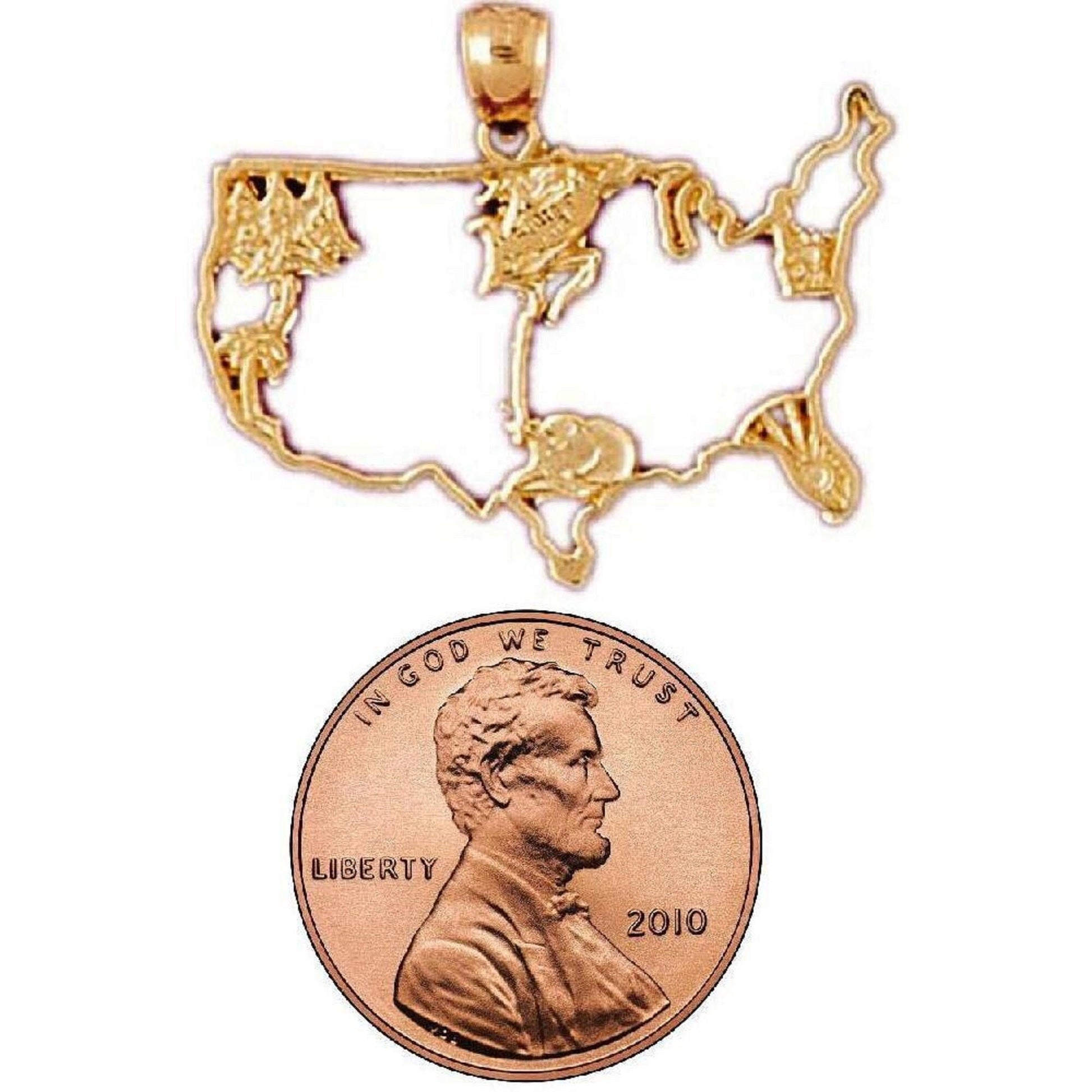 14K Yellow Gold United States Map Pendant