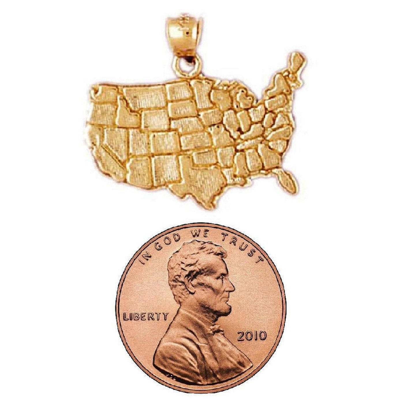14K Yellow Gold United States Map Pendant