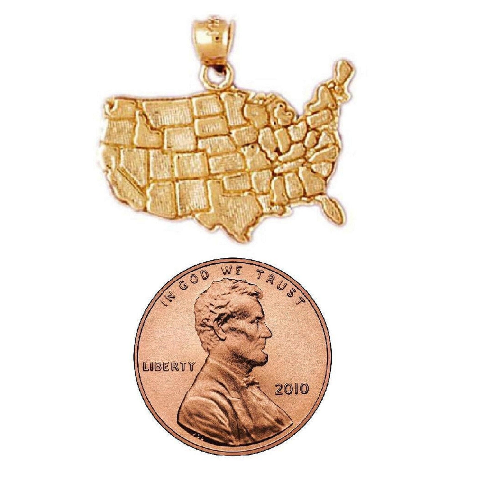 14K Yellow Gold United States Map Pendant