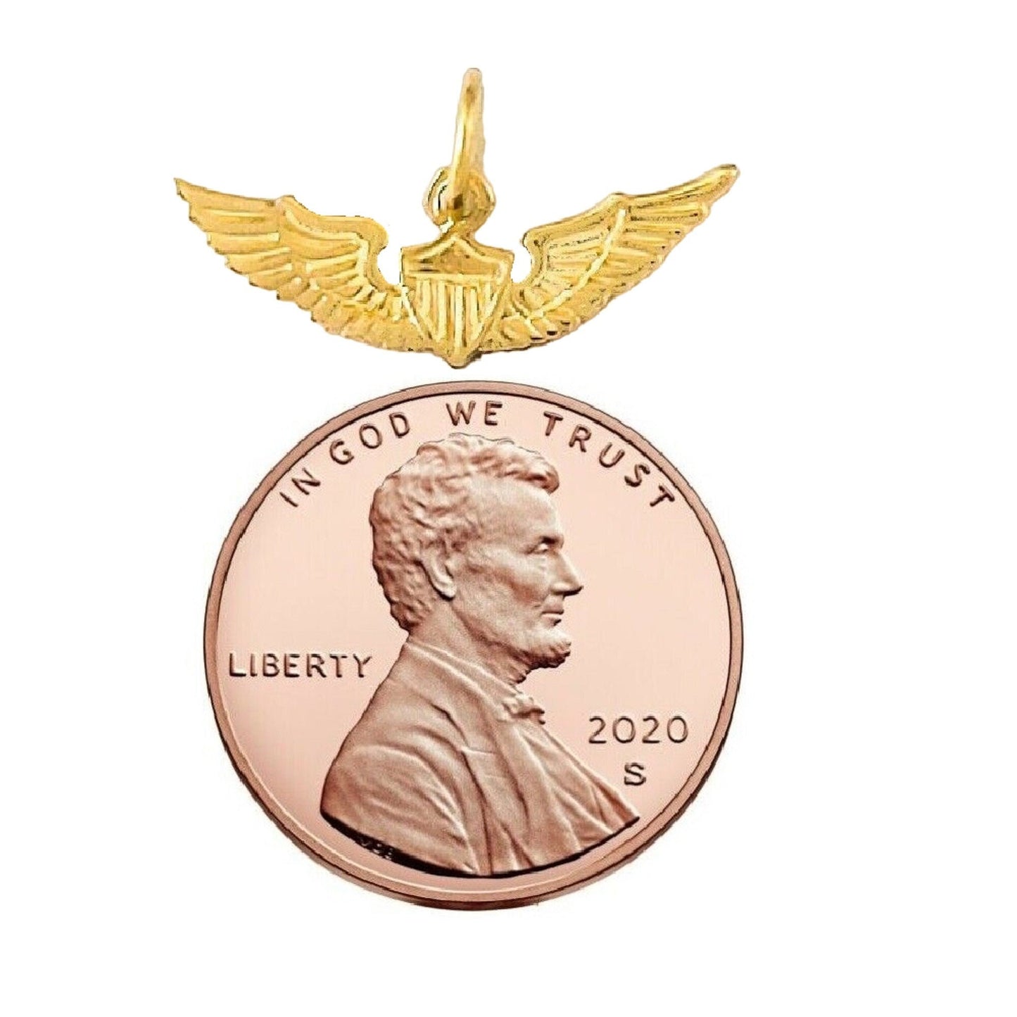 14K Yellow Gold US Air Force Pilot Wing Pendant Charm