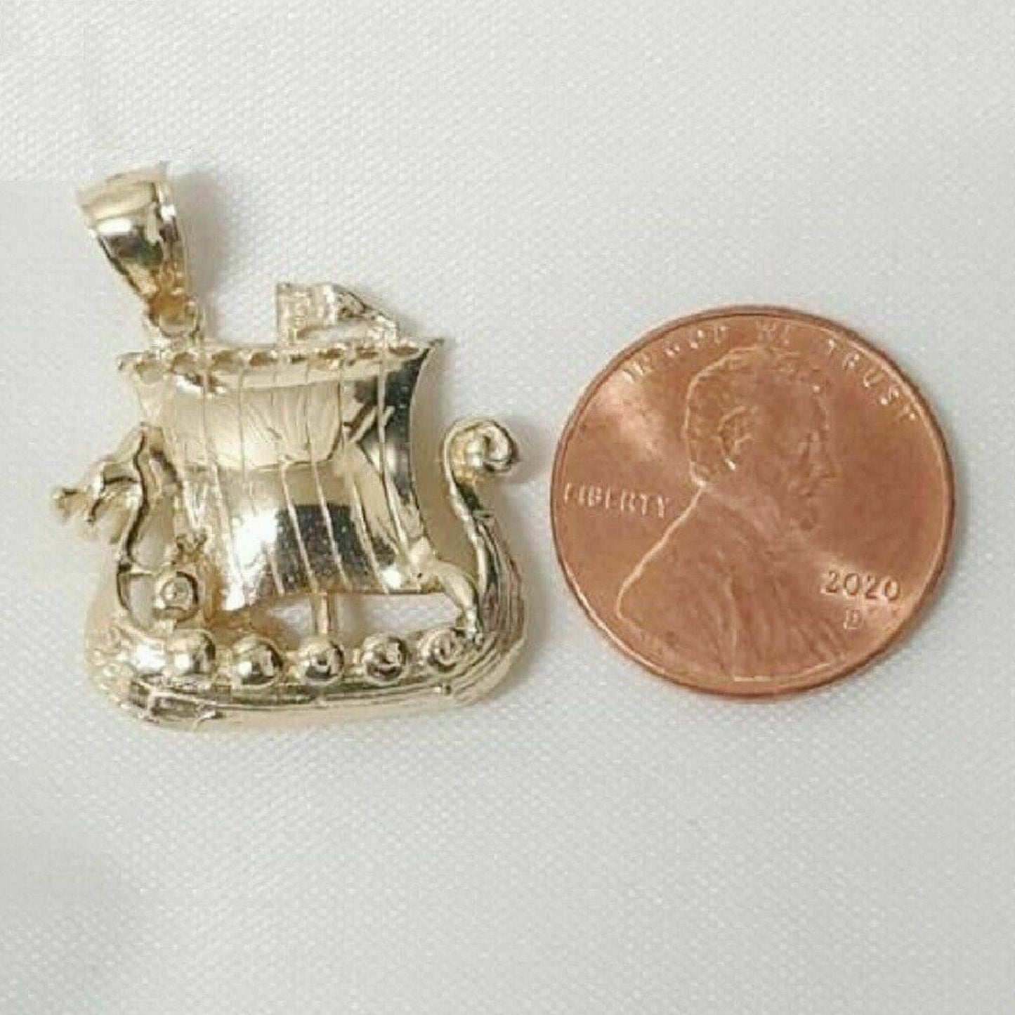 14K Yellow Gold Viking Pirate Ship 3D Pendant