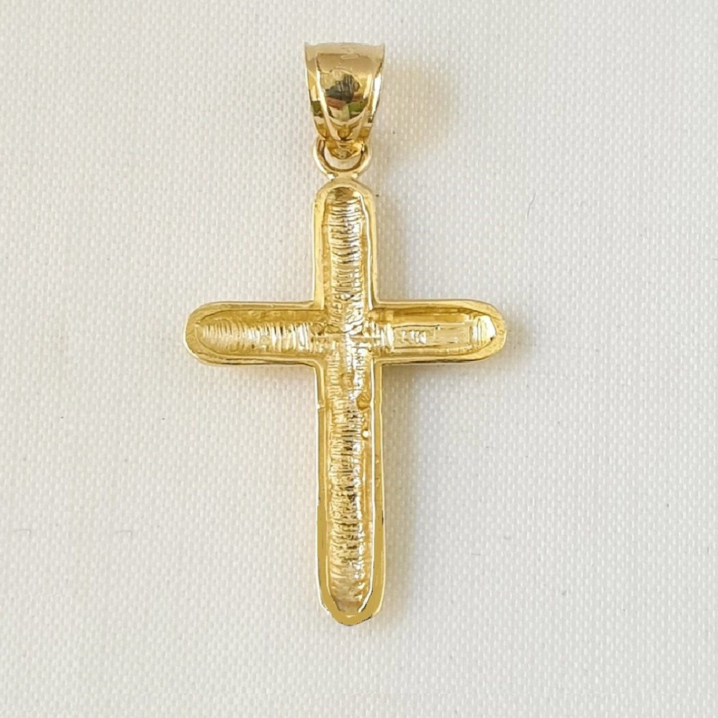 14k Yellow Gold Wooden Style Cross Pendant