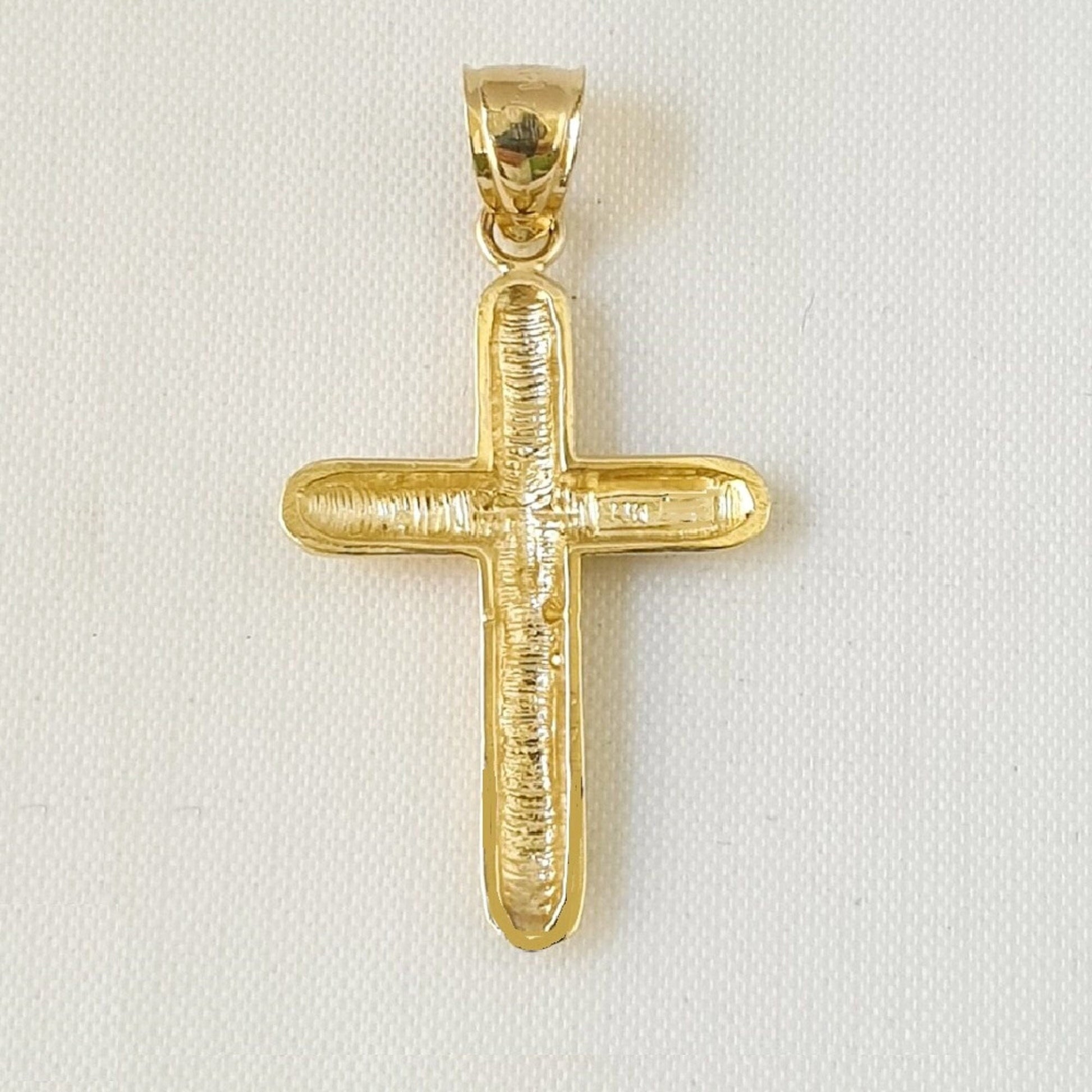 14k Yellow Gold Wooden Style Cross Pendant