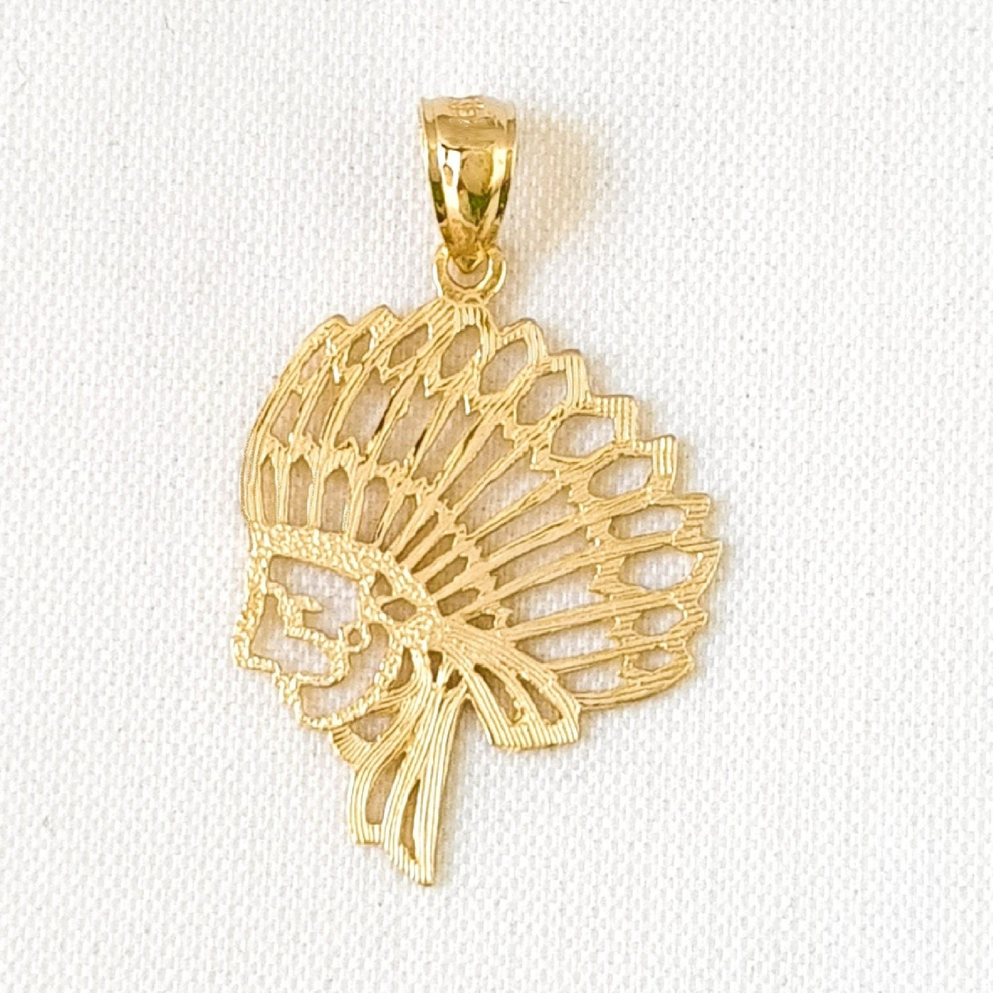 14K Yellow Gold Indian Chief Pendant