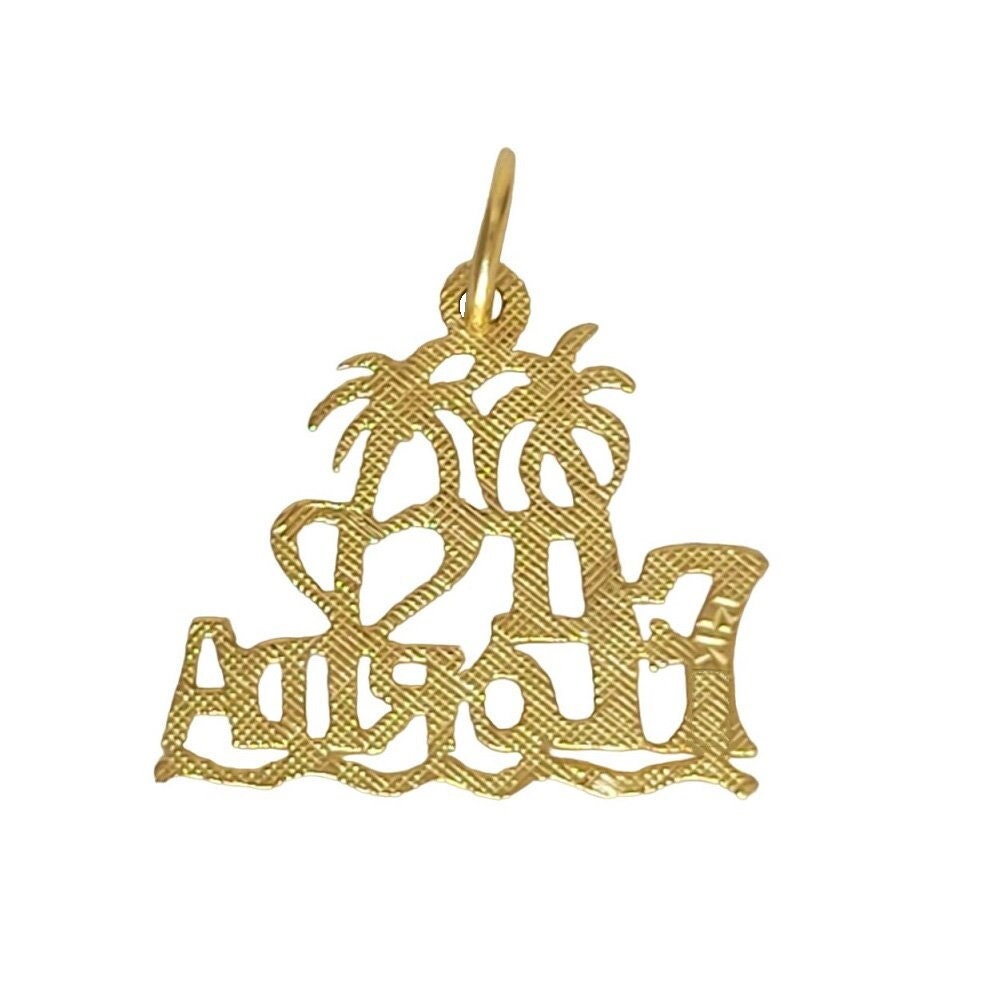 14k Yellow Gold I Love Florida Palm Trees Charm / Pendant