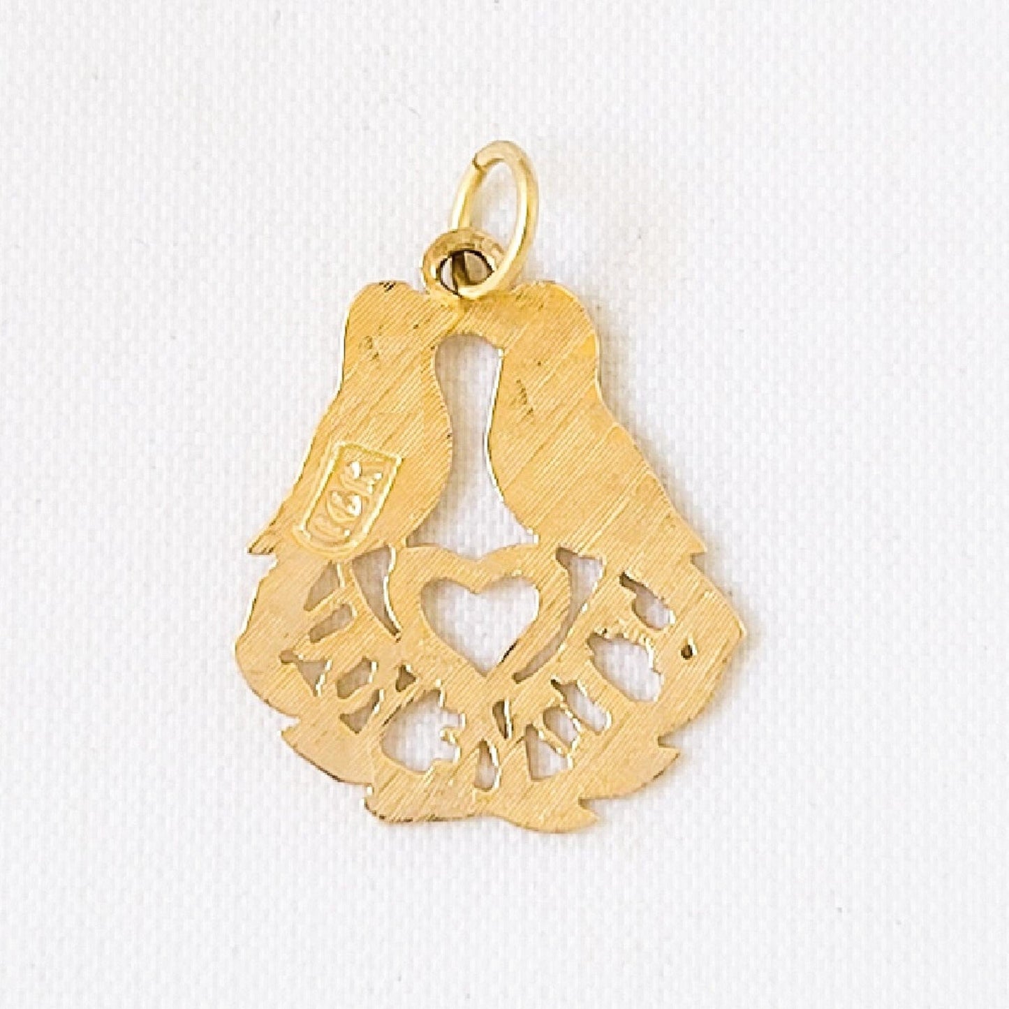 14k Yellow Gold I Love You Kissing Love Birds Heart Pendant