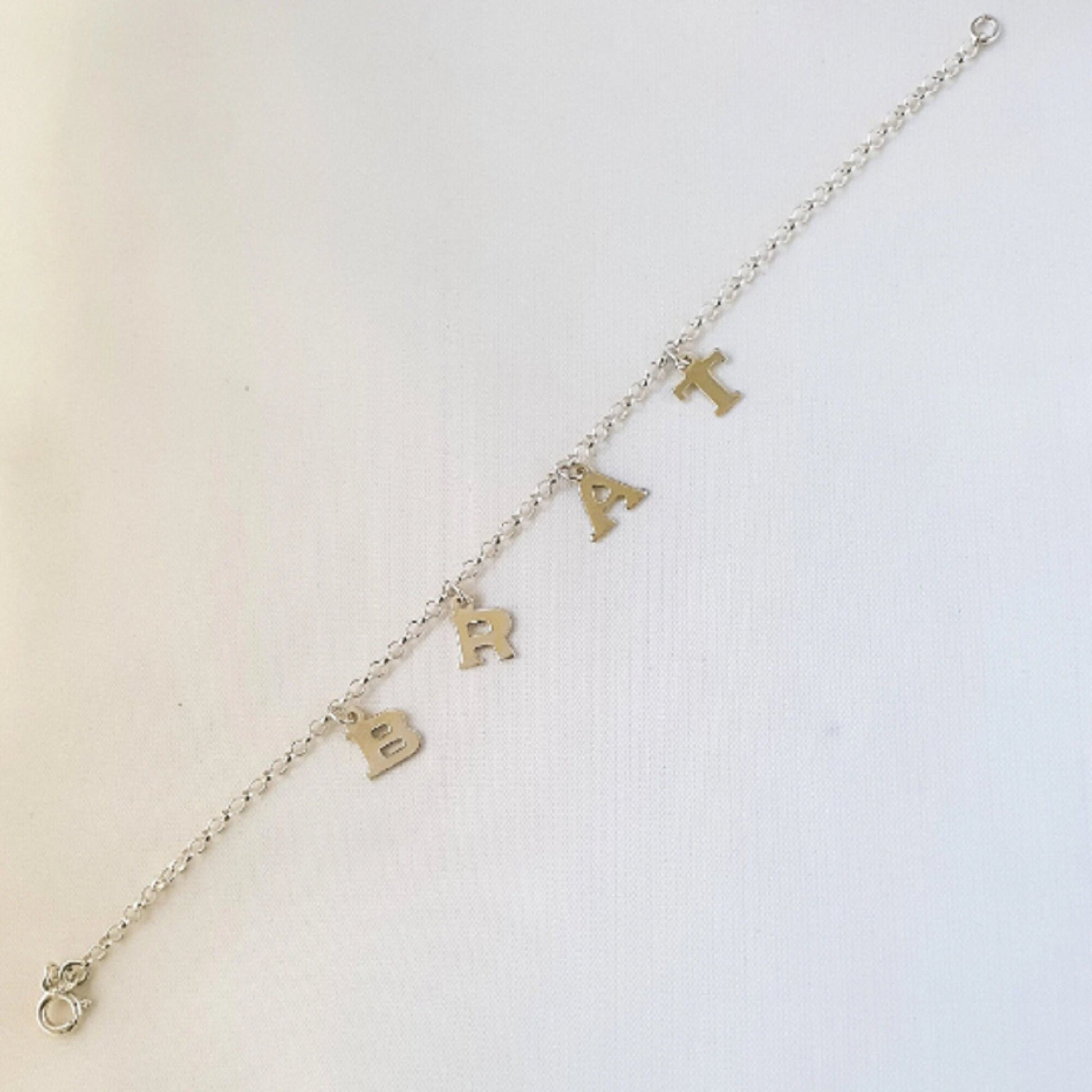 925 Sterling Silver Dangling BRAT Link Chain Anklet Bracelet