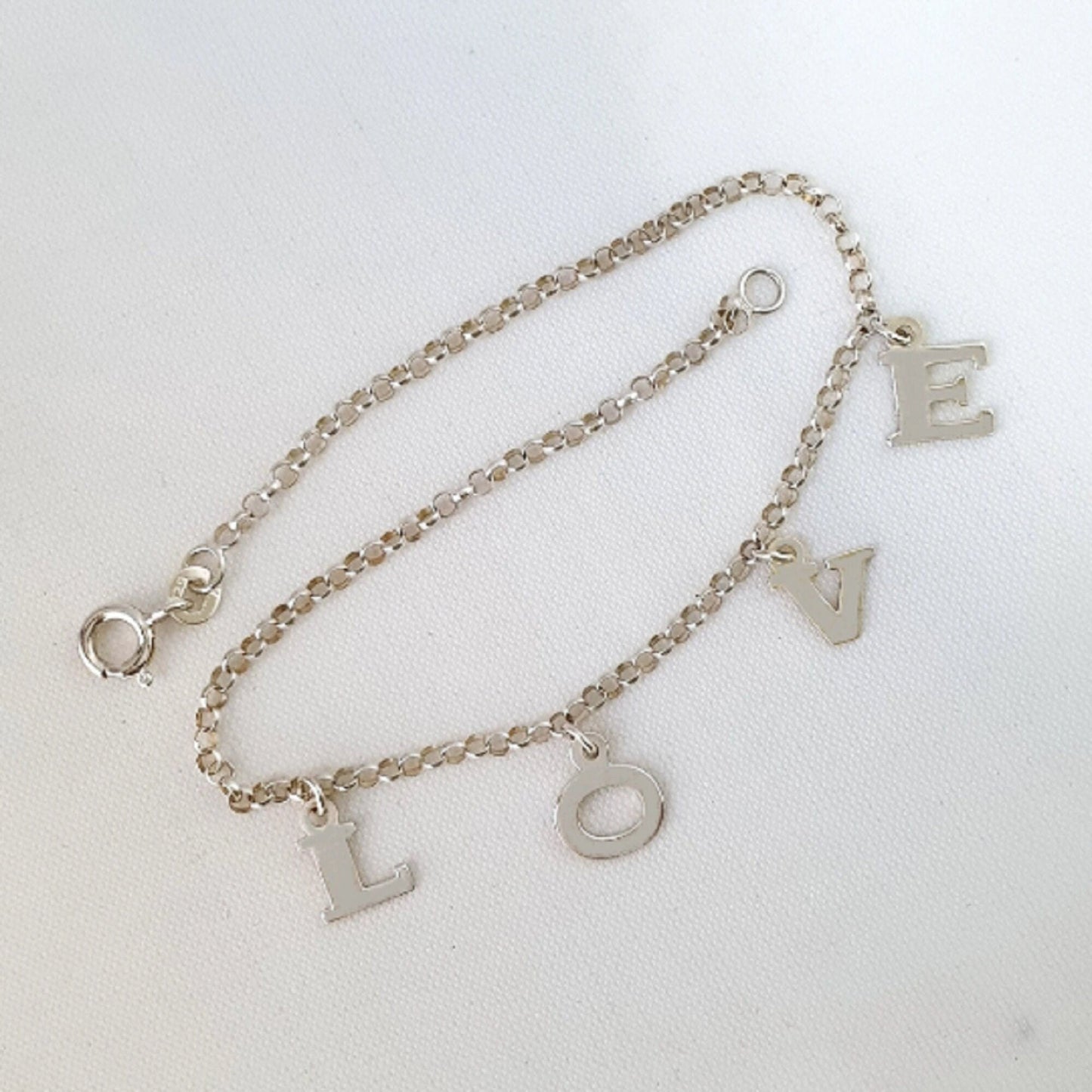 925 Sterling Silver Dangling LOVE Link Chain Anklet Bracelet