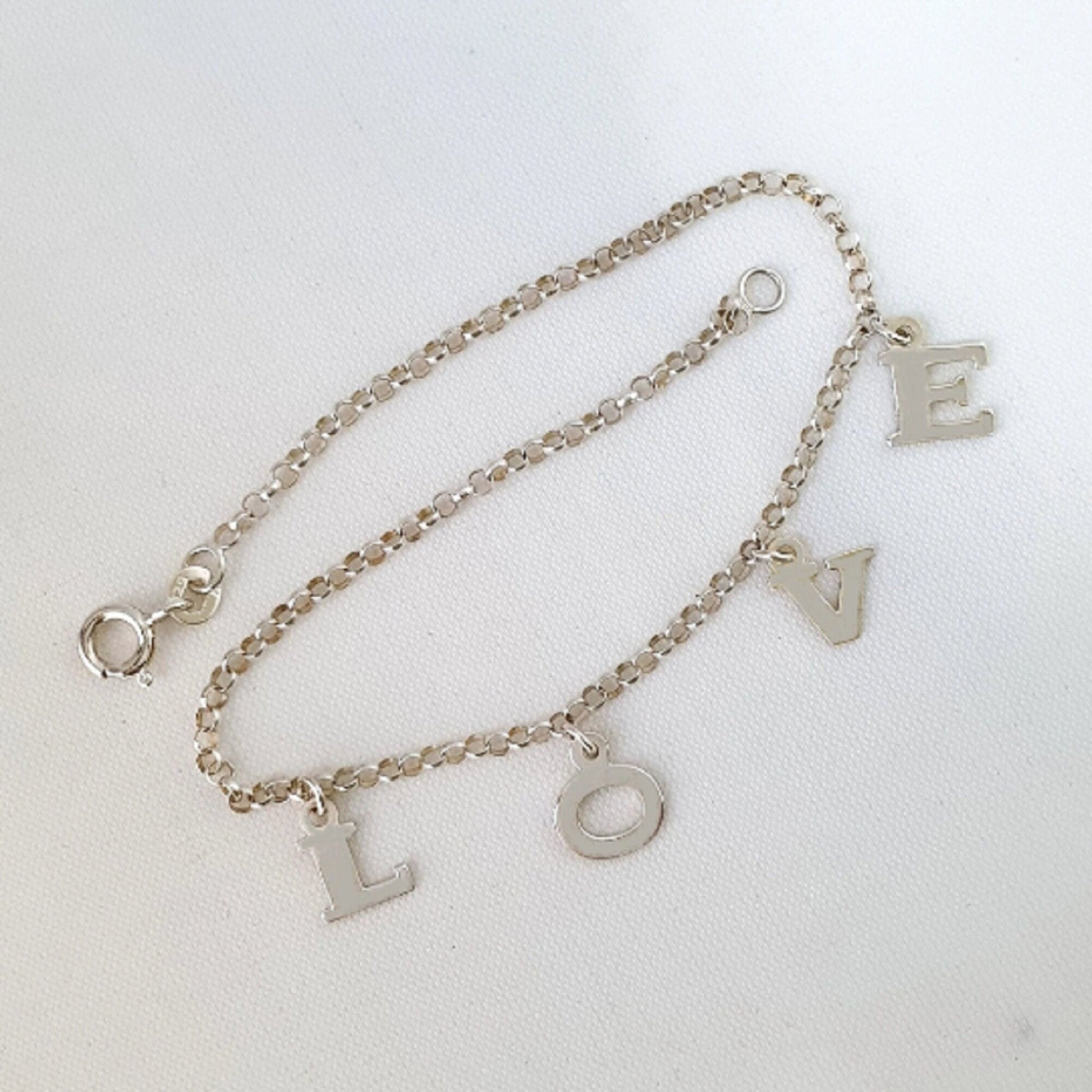 925 Sterling Silver Dangling LOVE Link Chain Anklet Bracelet