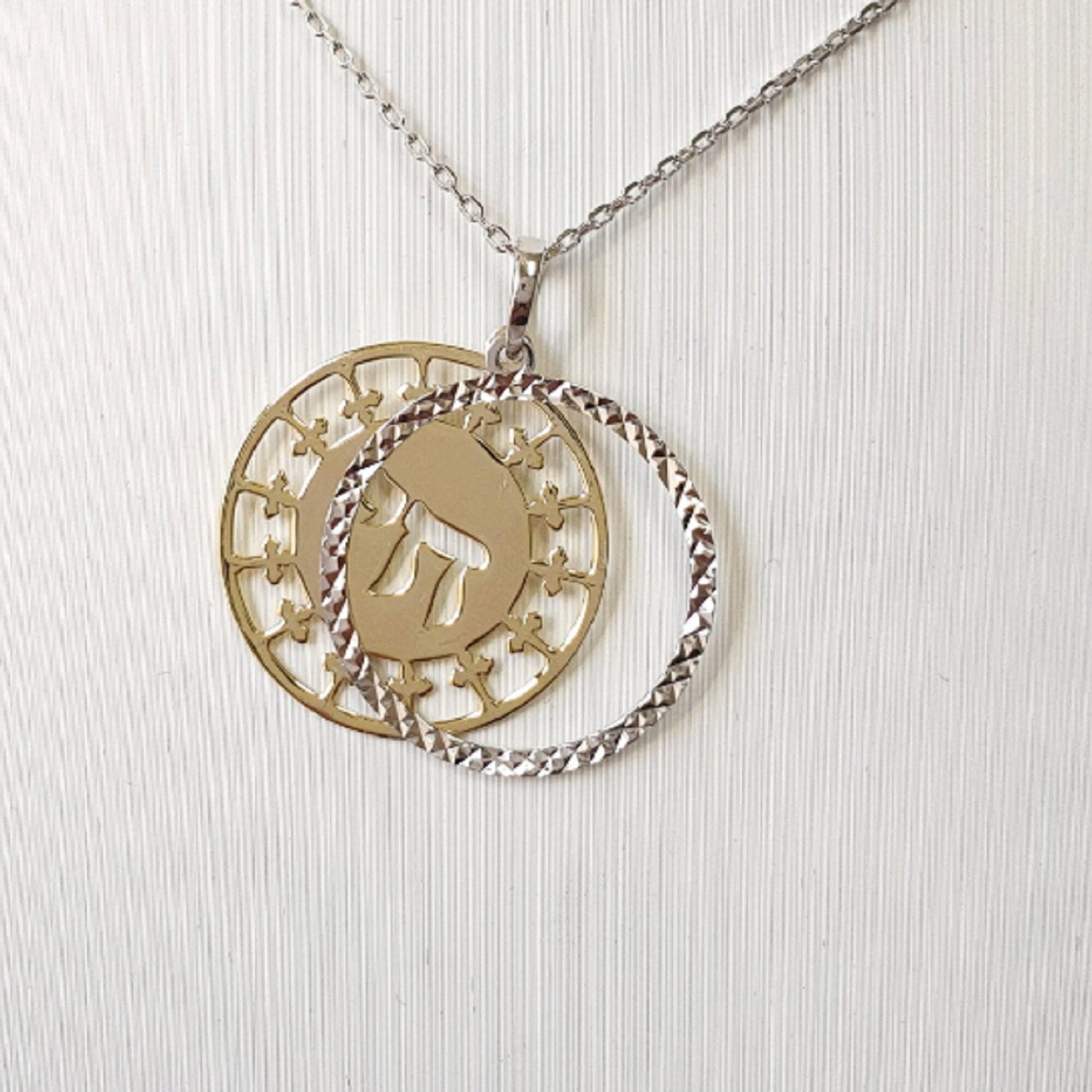 925 Sterling Silver Necklace w/ 2-Tone 2-Pieces Chai Pendant