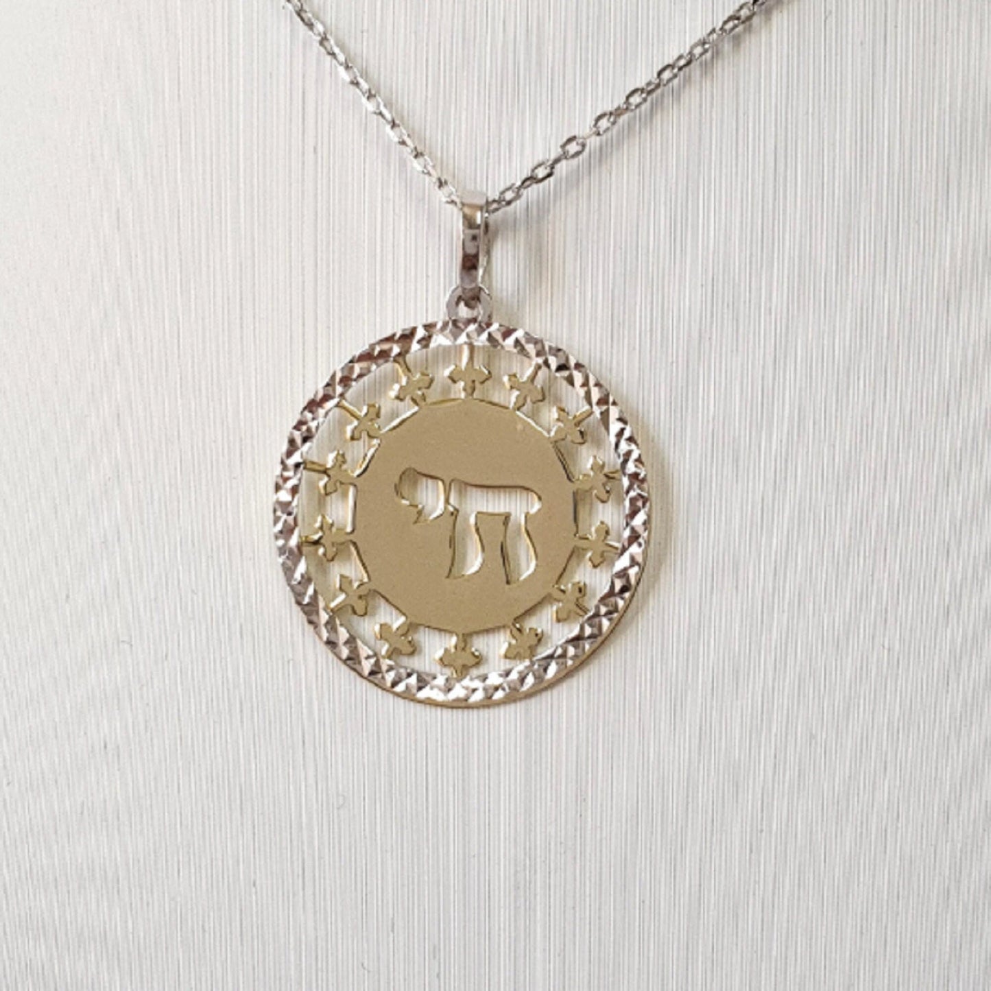 925 Sterling Silver Necklace w/ 2-Tone 2-Pieces Chai Pendant