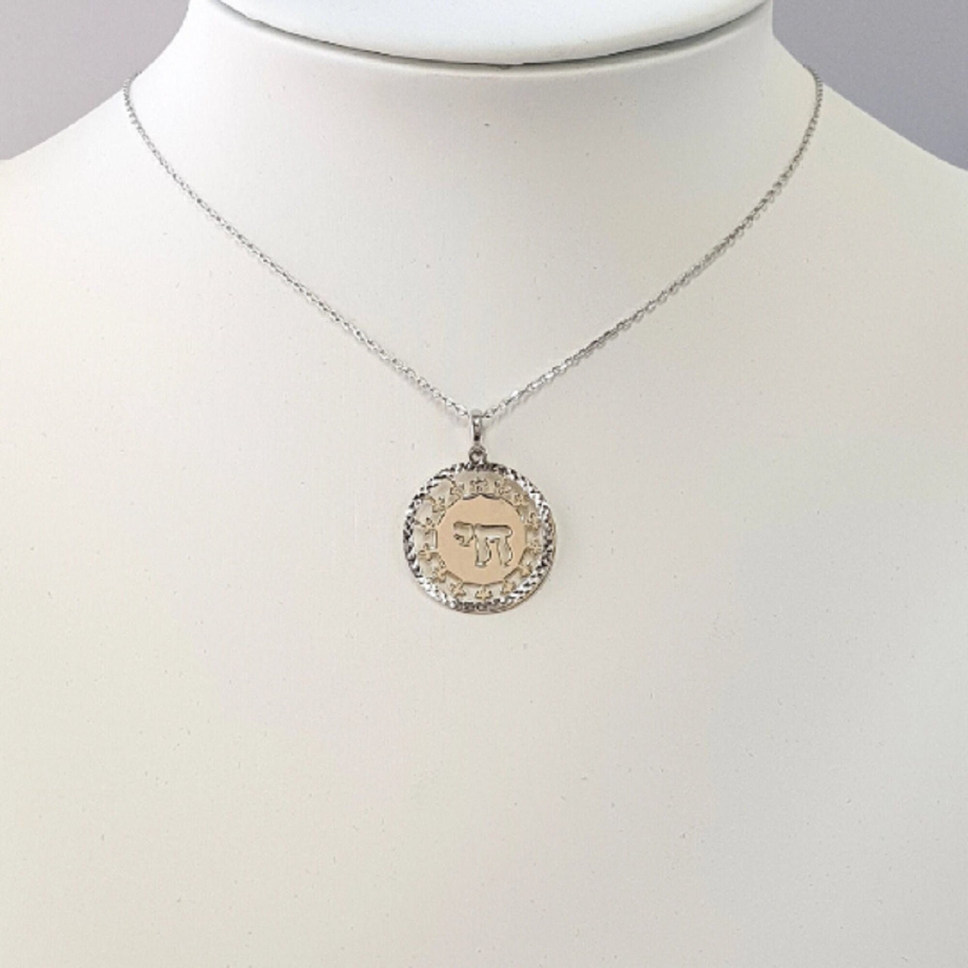 925 Sterling Silver Necklace w/ 2-Tone 2-Pieces Chai Pendant