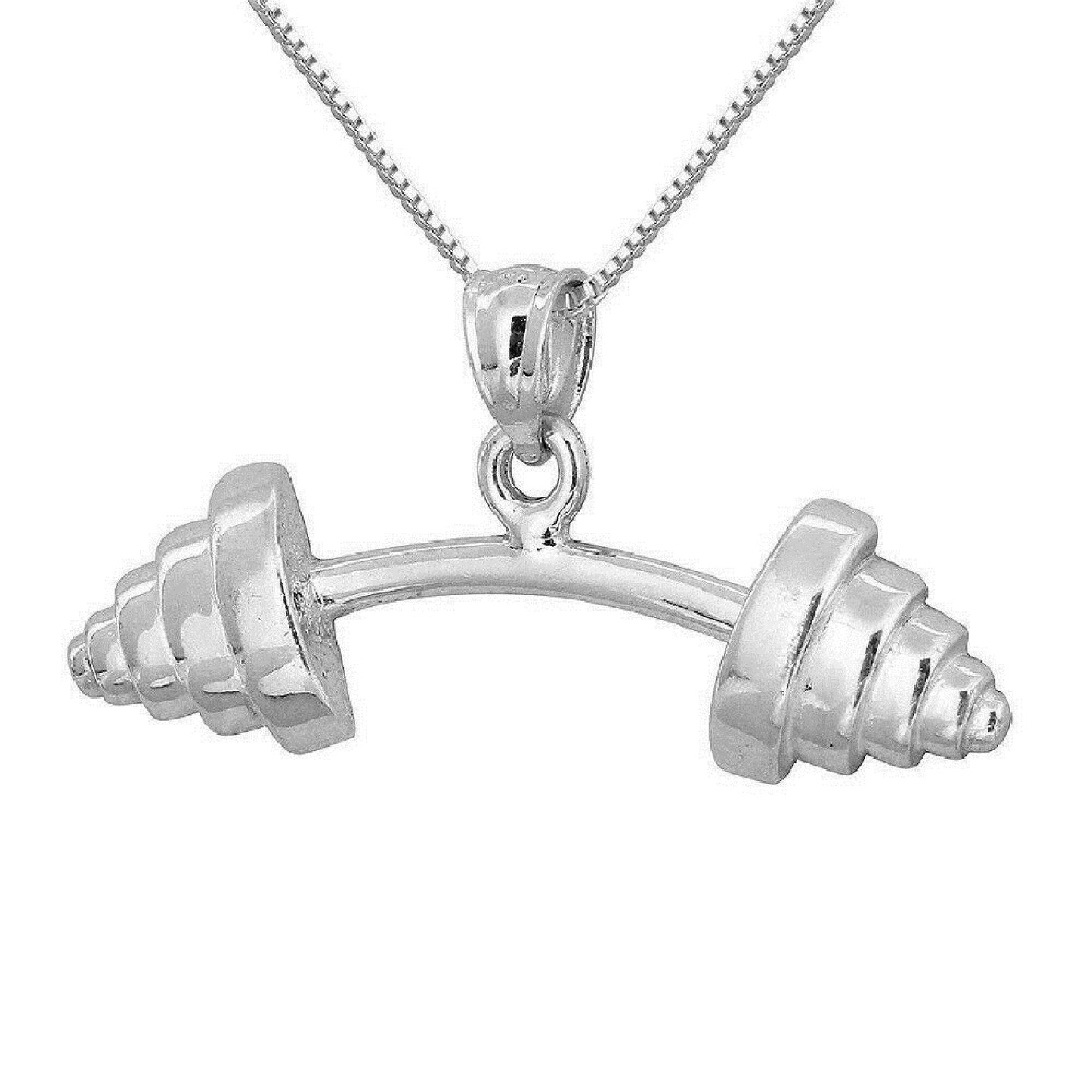 925 Sterling Silver Necklace w/ Barbell Pendant Charm