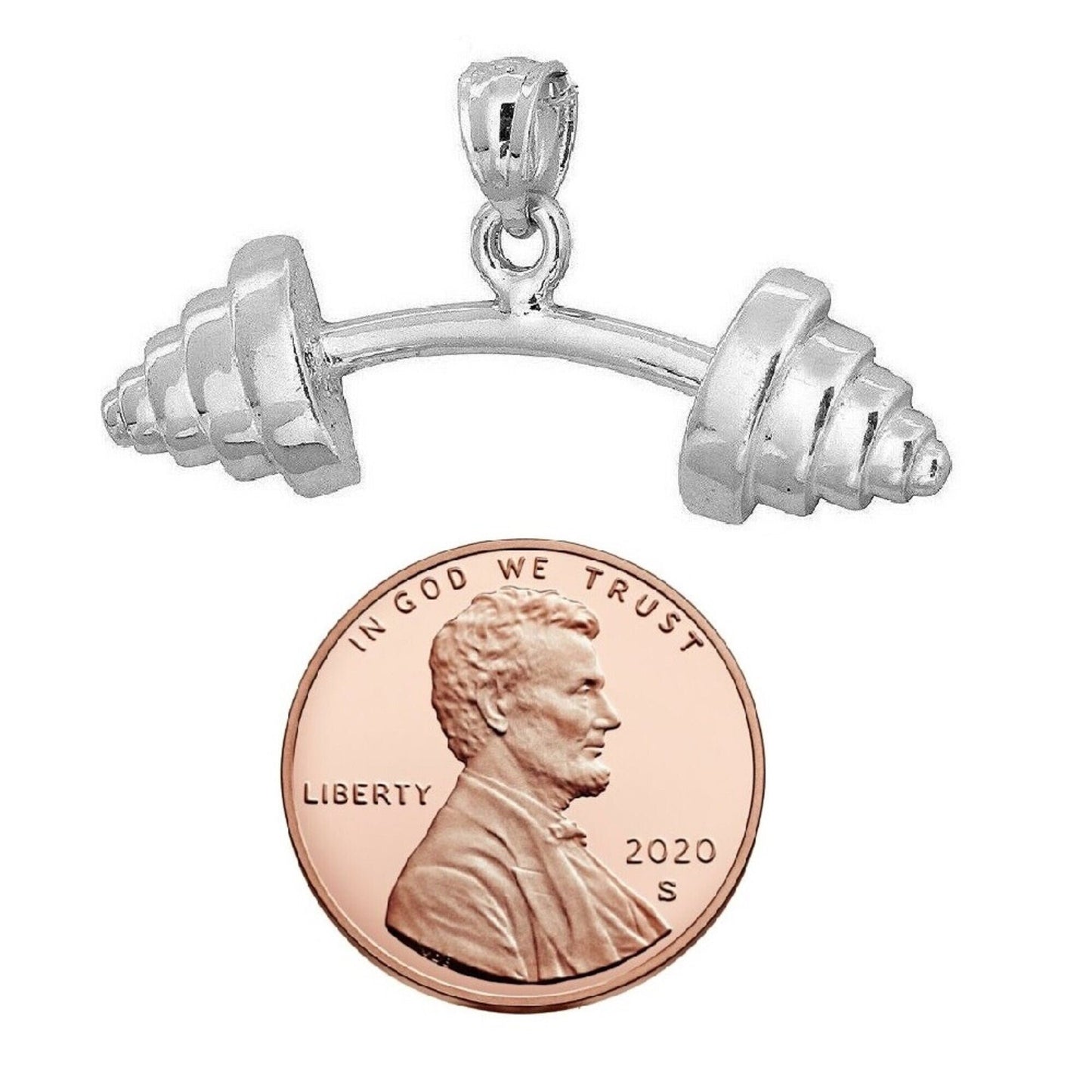 925 Sterling Silver Necklace w/ Barbell Pendant Charm