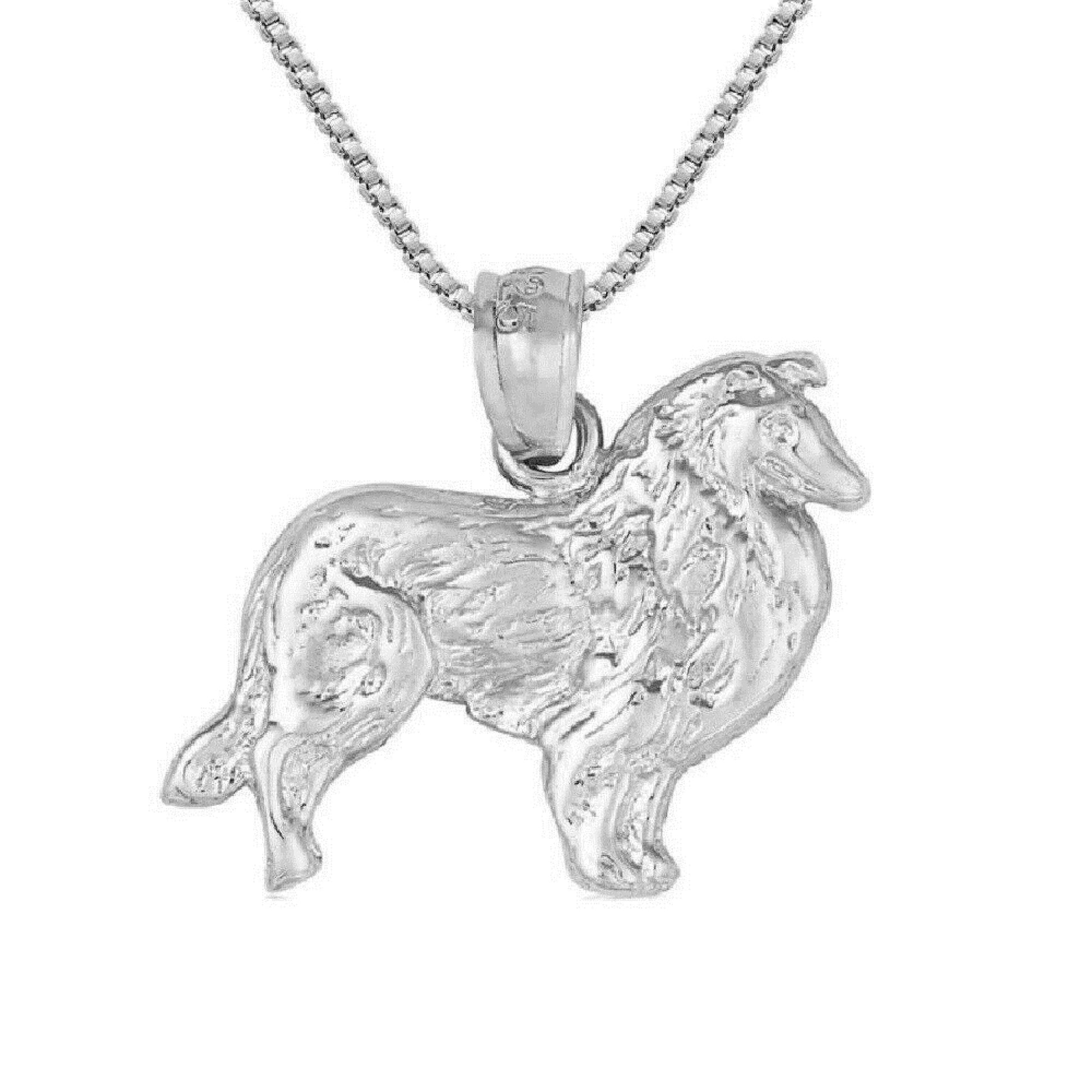 925 Sterling Silver Necklace w/ Collie Dog Pendant Charm